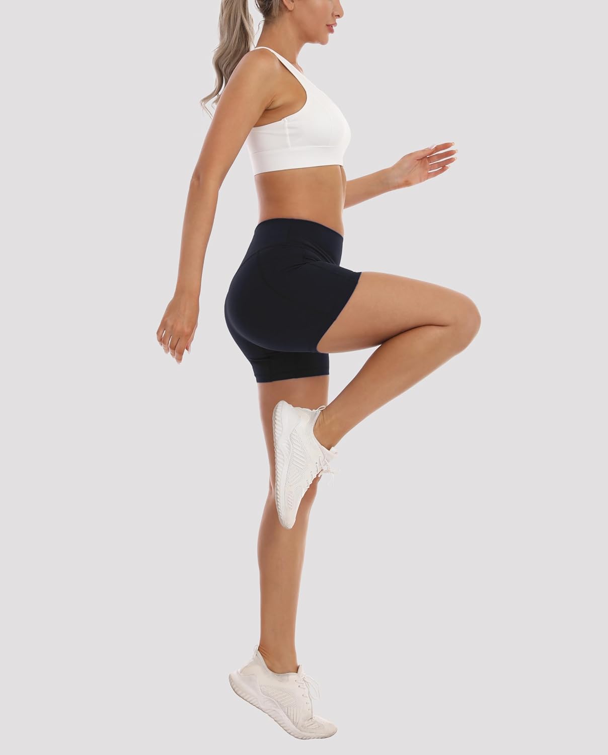 HOKOYI High Waisted Biker Shorts for Women 5'' Tummy Control Running Workout Spandex Athletic Gym Yoga Shorts with Pockets - Image 4