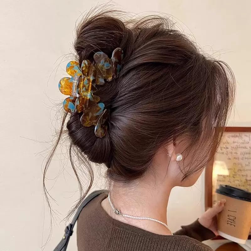 2PCS Hair Claw Flower hair clip Large Flower Hair Claw Clips for Thick Hair, Non Slip Strong Hold for Women Girls(White/coffee color) - Image 4
