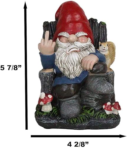 Miniatura 2 de Ebros Gift Rude Mean Garden Greeter Go Away! Sr. Gnomo enano con ardilla en troncos de árbol silla volteando el pájaro medio dedo figura como
