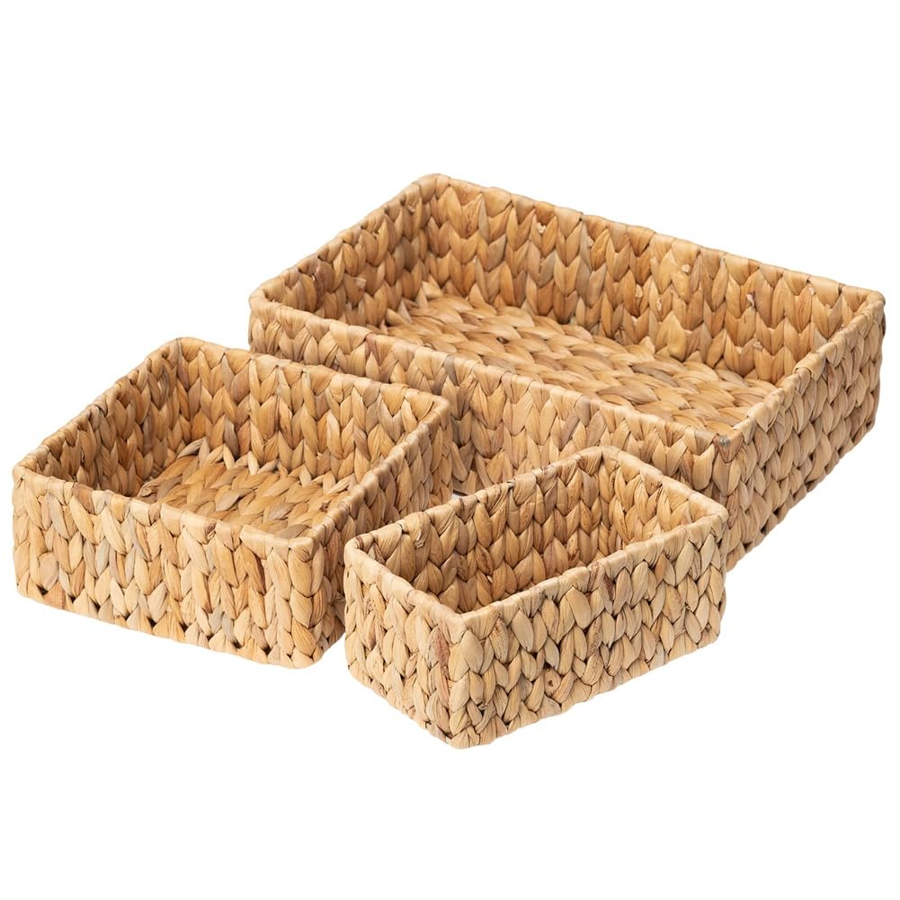 Povxlum Natural Wicker Baskets For Organizing 3Pack, Large And Small Wicker Storage Hand Woven Baskets For Storage