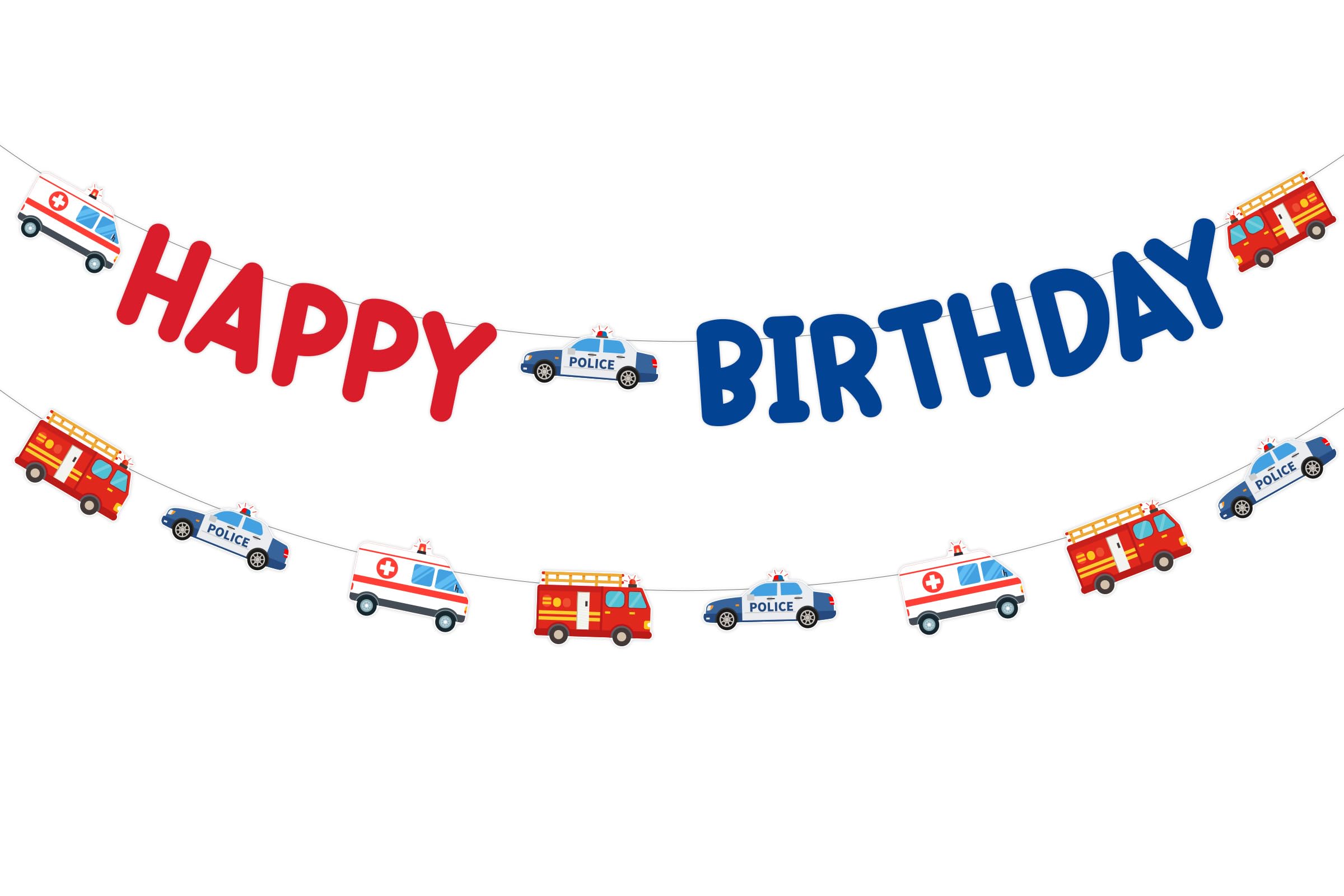 Sursurprise Emergency Vehicle Birthday Party Decorations, Emergency Vehicle Happy Birthday Banner, Supply Team Rescue Garland, First Responder Transportation Firetruck Police Ambulance Party Supplies