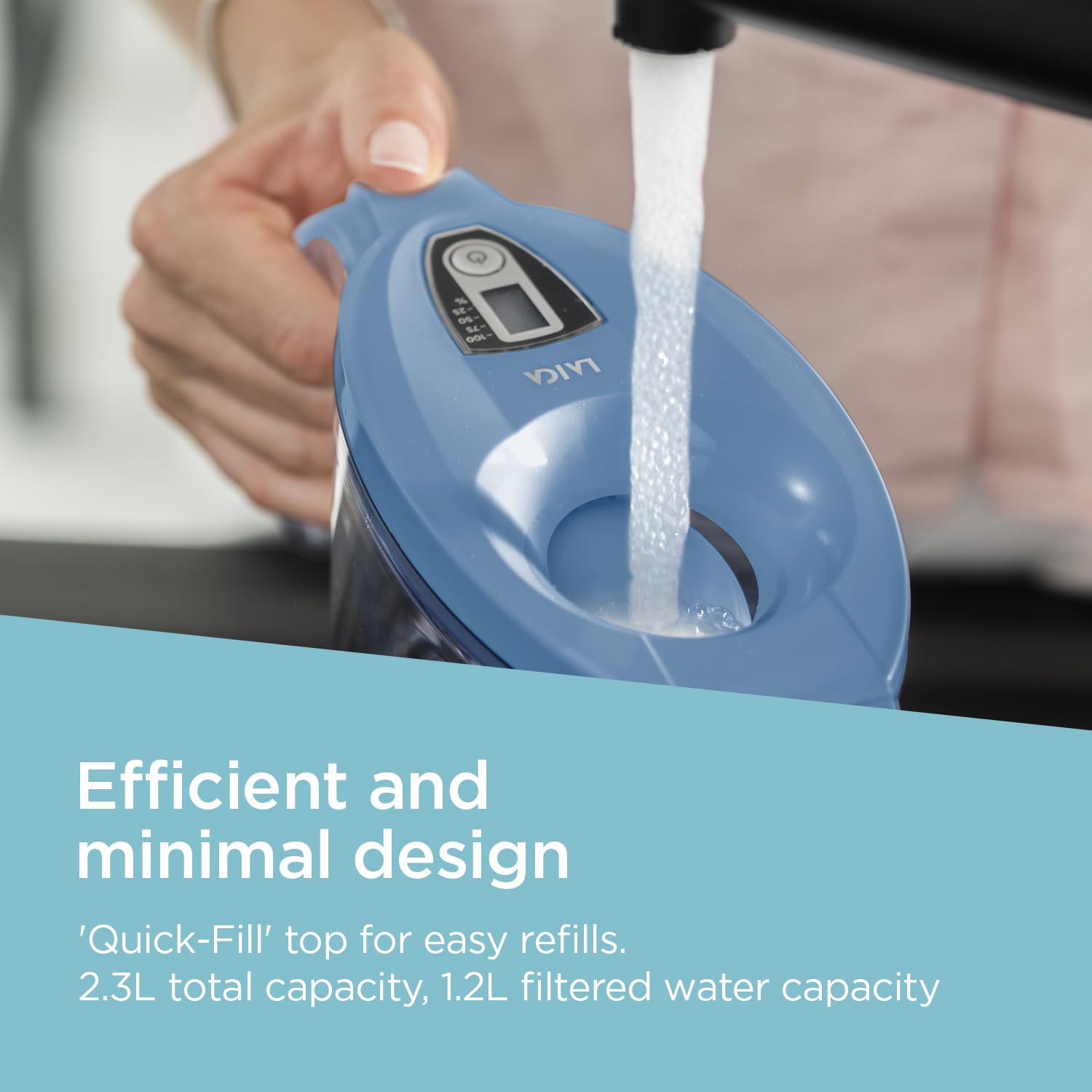 LAICA Stream Line Caraffa Filtrante - 2,3L - Blu - Timer Digitale - 6 Filtri bi-flux Inclusi, Preserva i Sali Minerali Utili all'Organismo e Riduce Cloro e Metalli Pesanti - Made in Italy