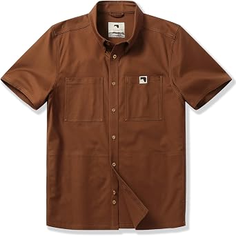 CHRONOLINE Mens Work Shirt Short Sleeve Button Down Canvas Shirt for Men | Stretch heavy canvas, Water-repellent, Hidden hand pockets, Two chest pockets, For shop work, jobsites and everyday wear