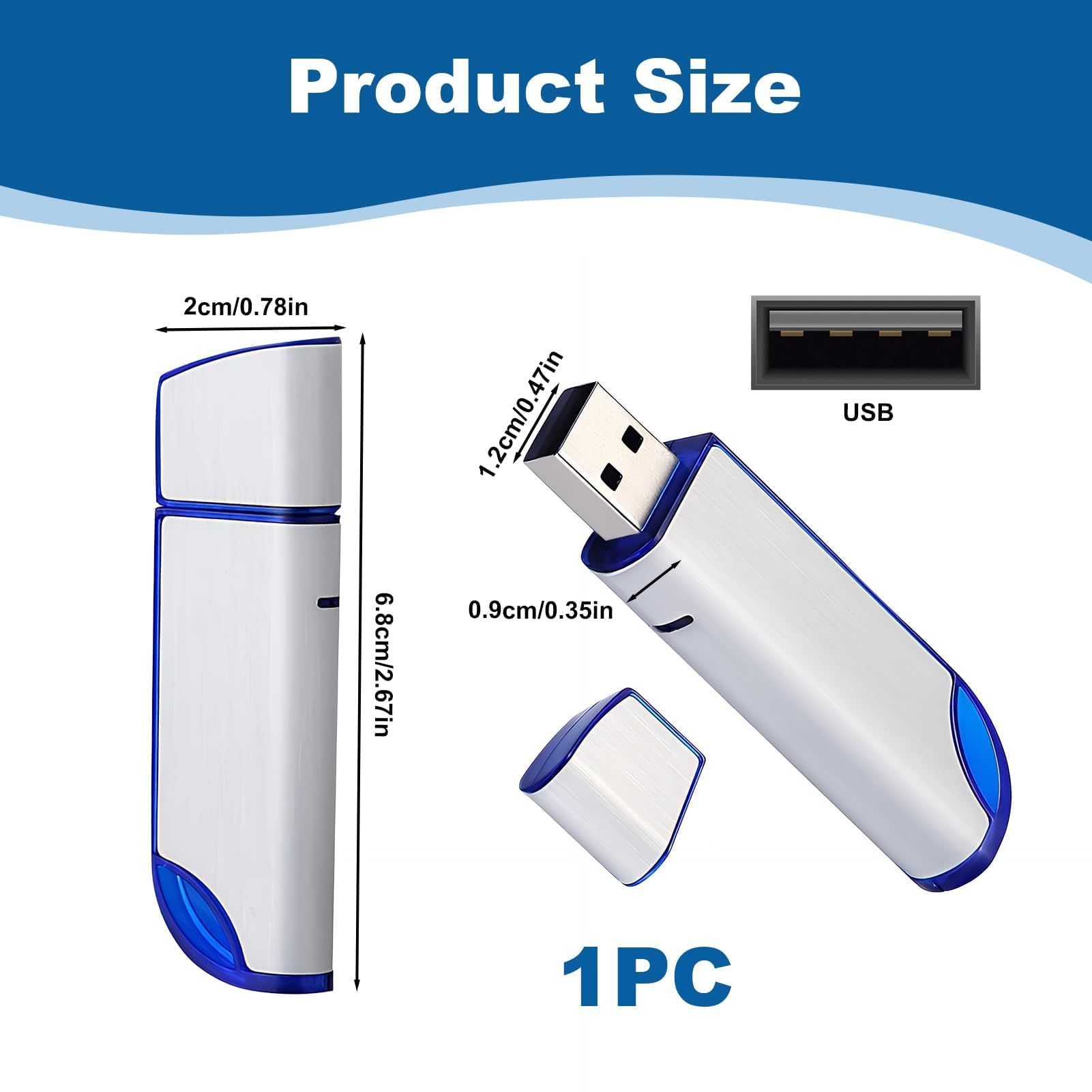 64GB FAT32 USB 2.0 Flash Drive, USB Memory Stick with Protective Cap & Keyring, Pen Drive for Game Capture Card/Cassette Player/PC/Laptop, External Photo/Video/Data Backup with LED Indicator (White) — view 2