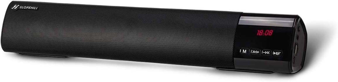 Bluetooth Soundbar Speaker, Slopehill 5W * 2 Wireless Stereo Speaker Portable Super Bass Mini Sound bar Soundbox with Built-in 2600mAh Battery, Bluetooth 4.2, Supports TF Card, USB Stick, FM Radio, AUX-In for Smartphone TV Laptop