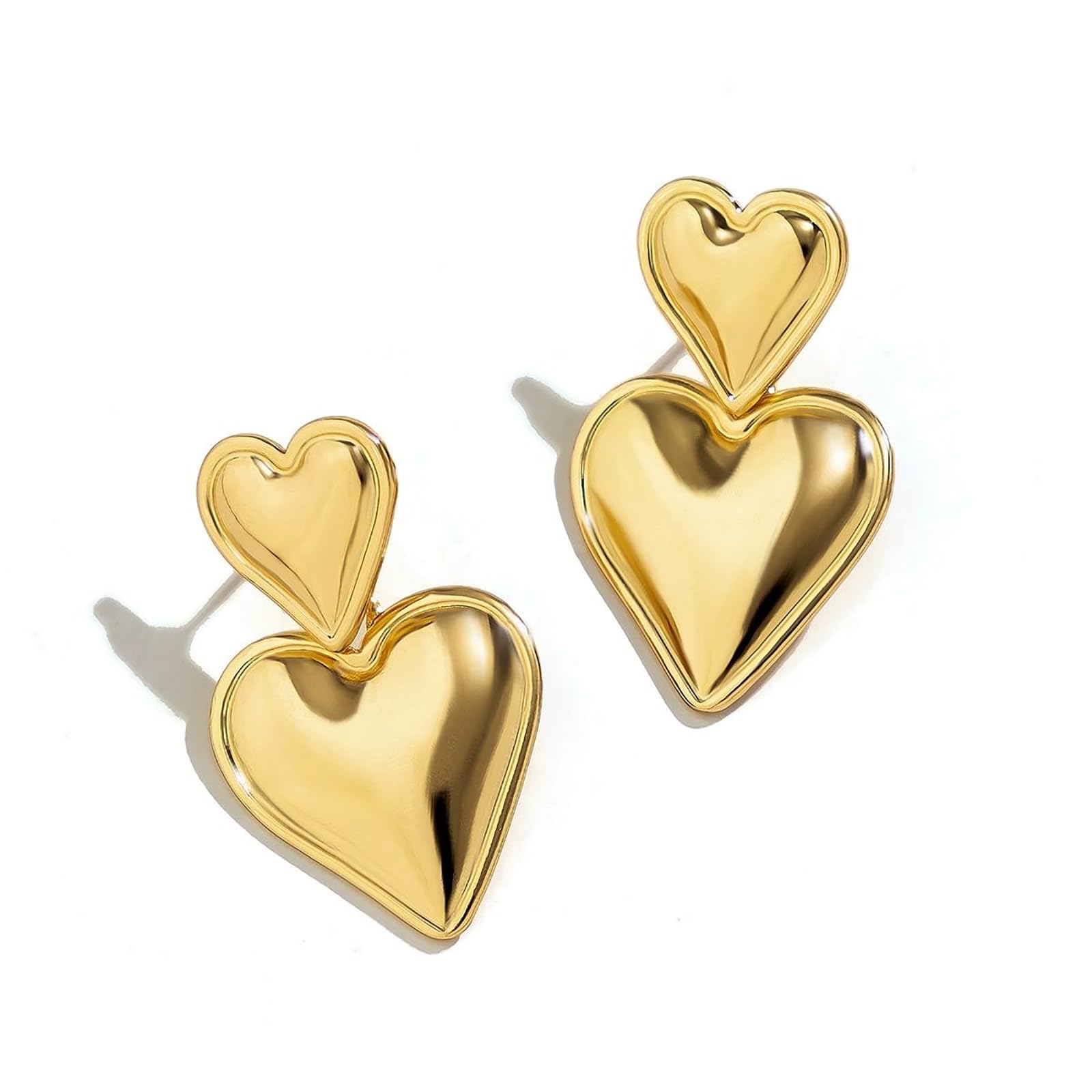 QLKILYRGold Double Heart Earrings Drop Dangling Earrings, Trendy 18K Gold  Plated Hypoallergenic Statement Dangle Earrings for Women Girls