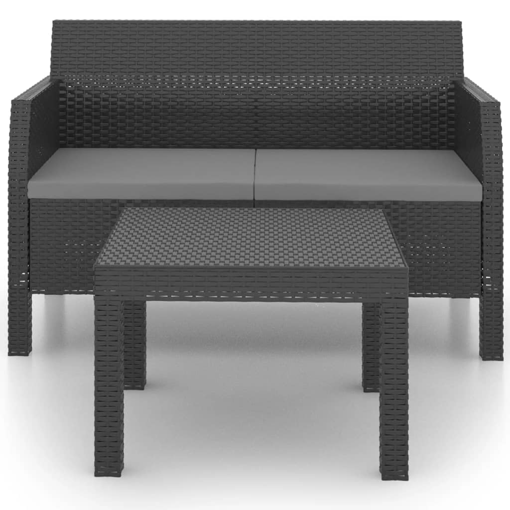 2-częściowy zestaw wypoczynkowy ogrodowy, rattanowy PP, antracytowy, odporny na działanie promieni UV, z poduszkami, meble outdoorowe na taras, balkon i do ogrodu, łatwy w pielęgnacji
