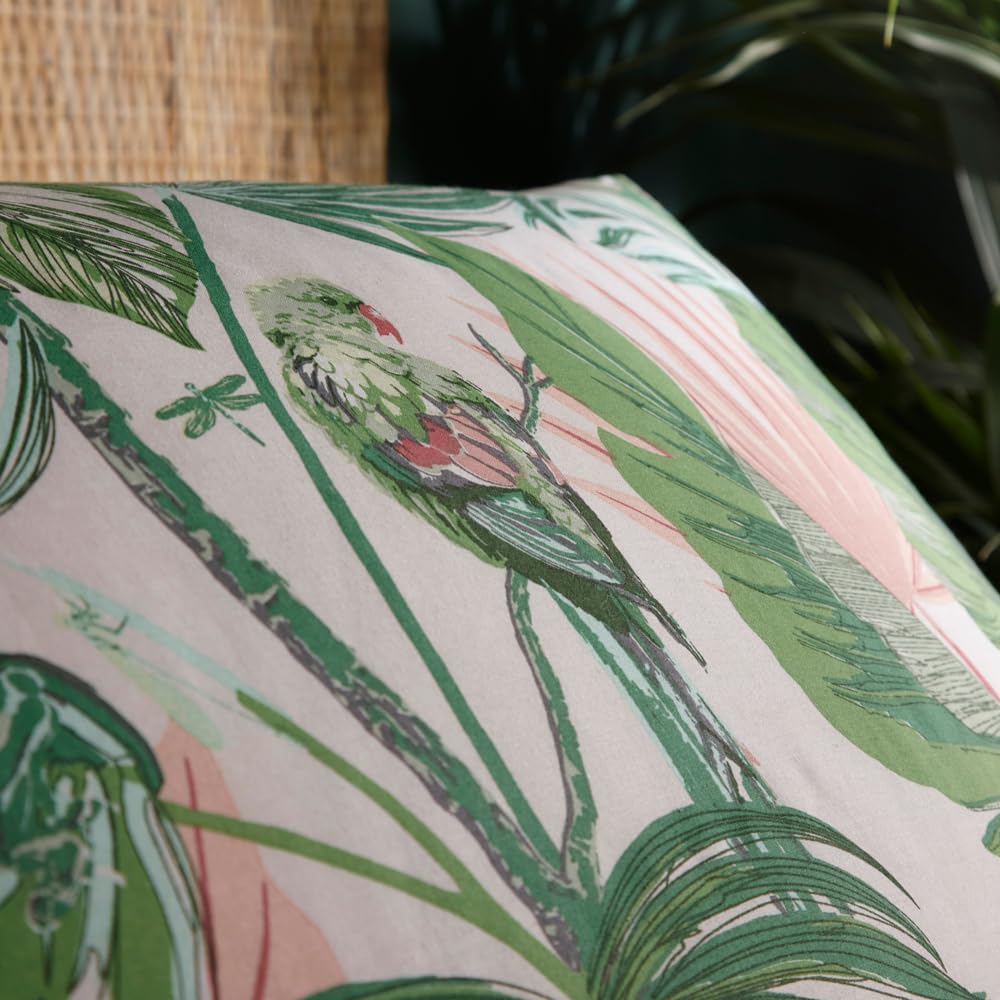 furn. Amazonia Rainforest Copripiumino – Reversibile Stampa Giungla Tropicale con Animali e Motivi Botanici (Verde Giada – King UK Standard – 230x220cm)