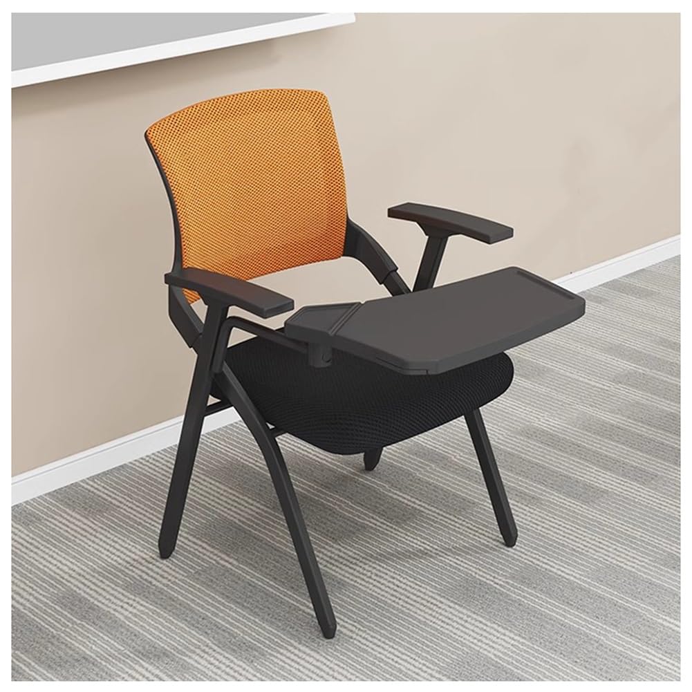 MYUYEE Folding Conference Room Chairs, With Lumbar Support, Armrest And Writing Board, Mesh Back Chairs, For Office Meeting And Training Room Chair (Orange-B-57X49X87 Cm)