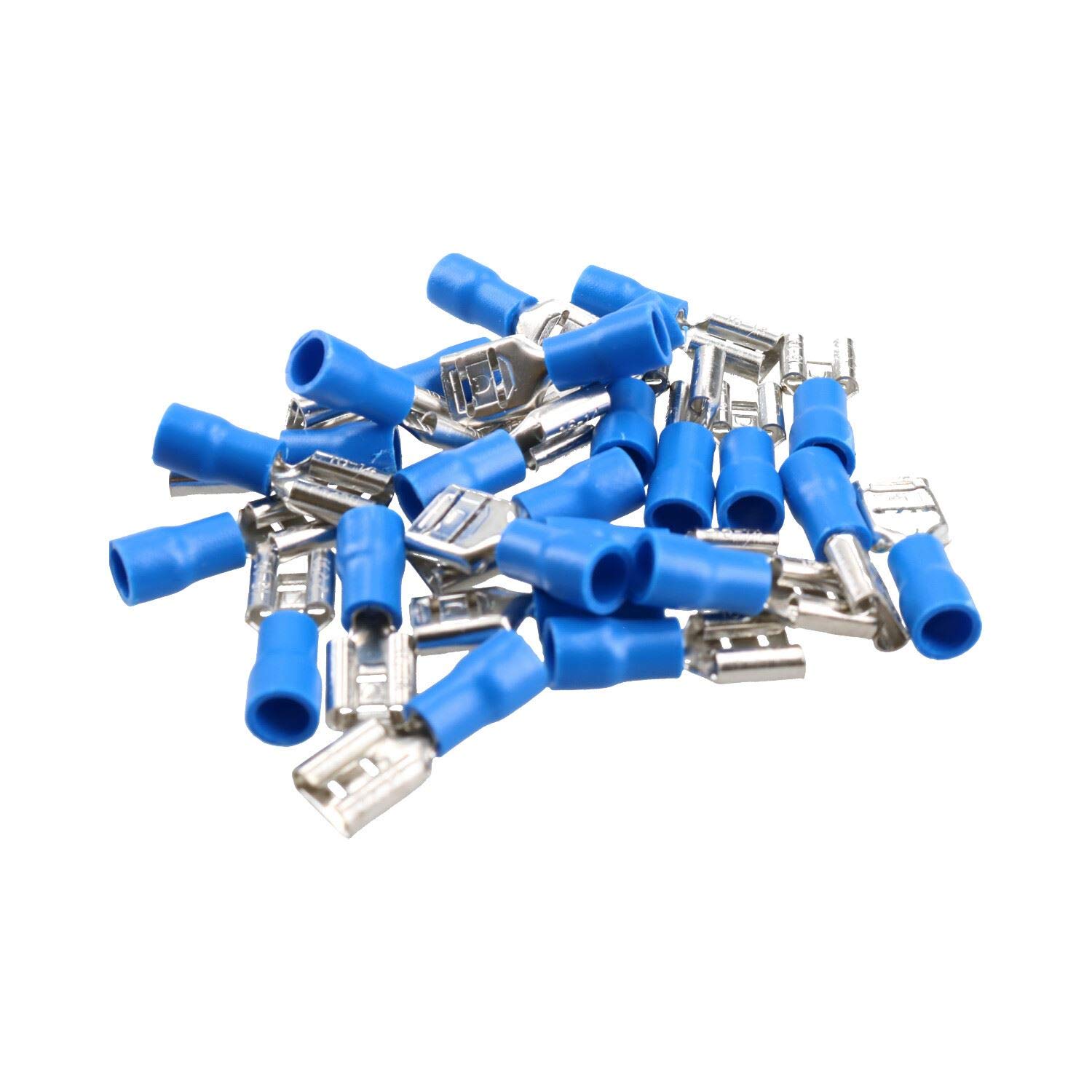 4mm Female Blue Electrical Cable Wire Spade Terminals Crimps Connectors 25pc