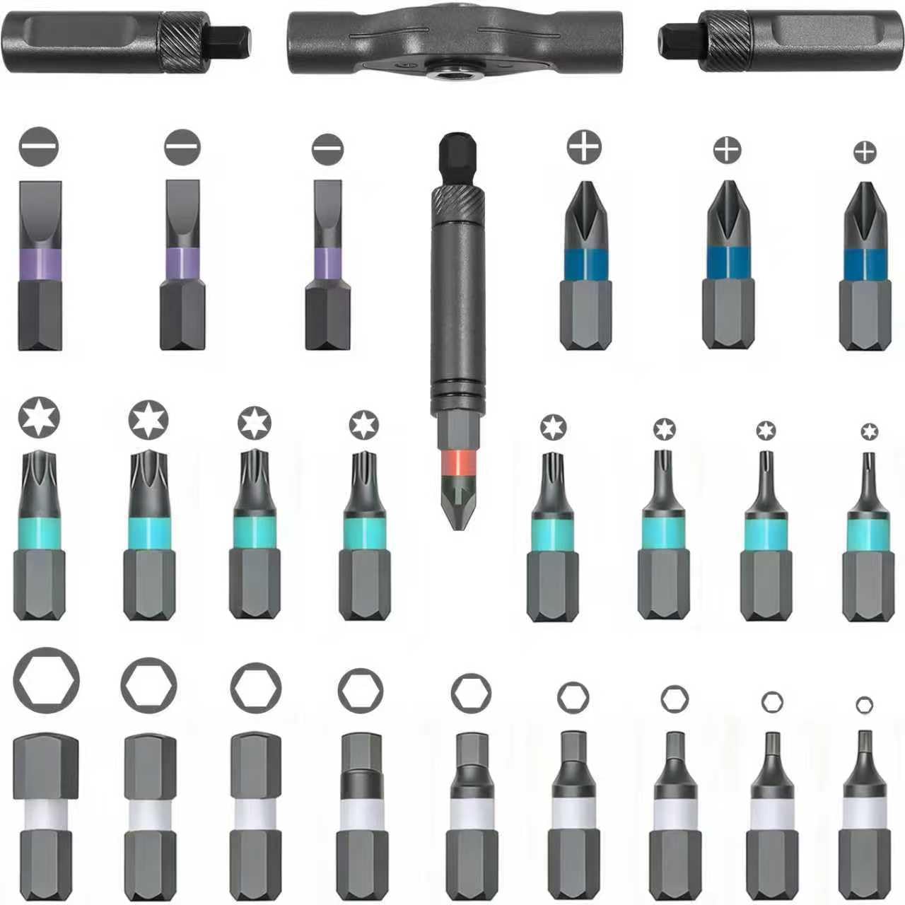 Doaho 24 in 1 Magnetic Ratchet Screwdriver Set,Mini Switchable Screwdriver Set with Detachable Ratchet Handle,Portable Repair Driver for Furniture
