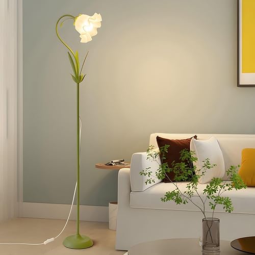 Miniatura 2 de RUNNUP Lámpara de pie moderna, lámpara alta con forma de flor de 1 luz con pantalla acrílica, lámpara alta para sala de estar, dormitorio,