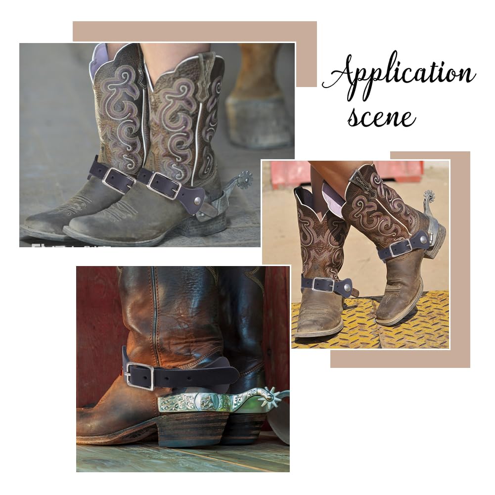 SUPERFINDINGS 2 Paar Leder Sporenriemen Schwarz Einlagig Sporenriemen 4 Löcher Verstellbare Stiefelriemen Handgemachte Western Accessoires Für Reiter Cowboys Western Männer Frauen