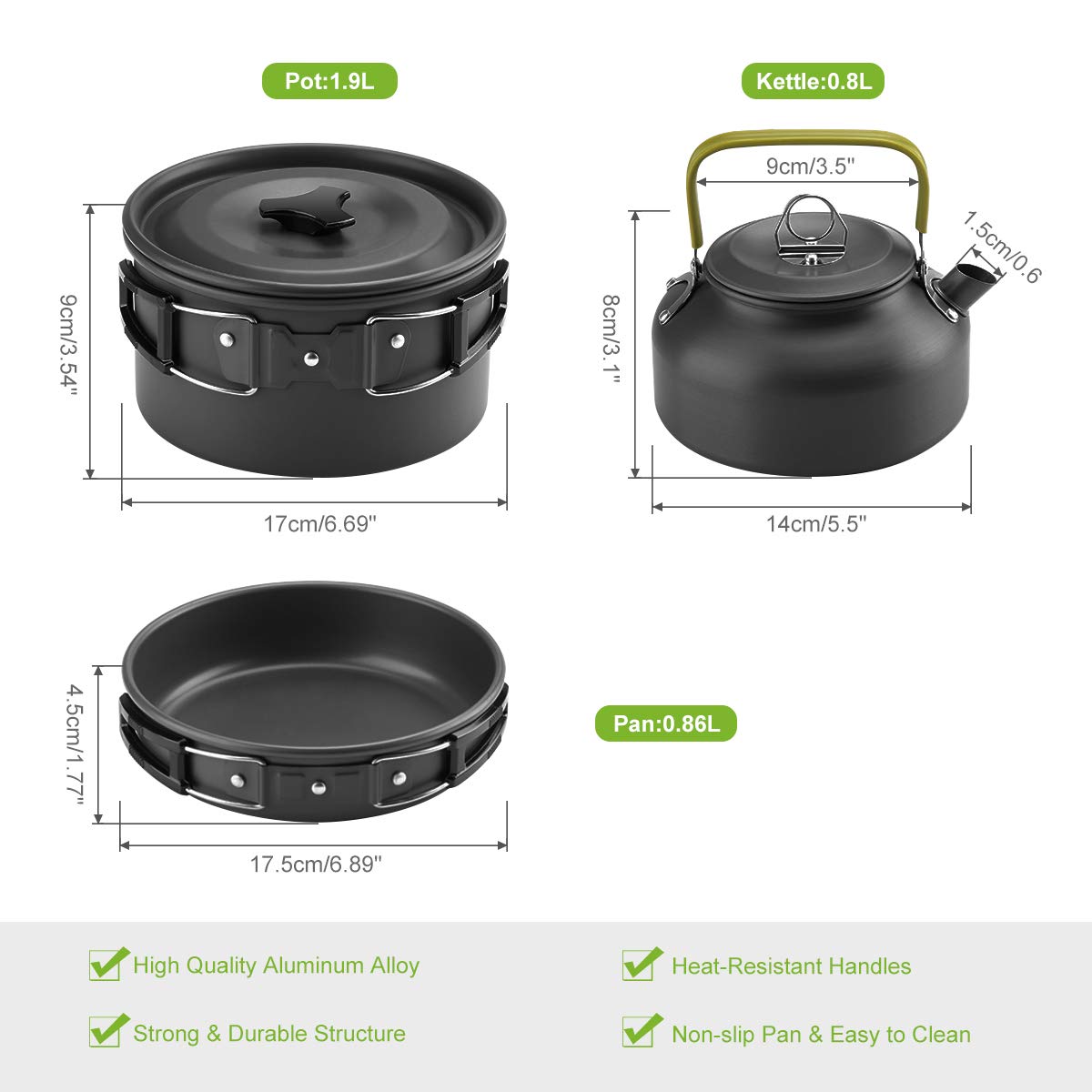 Kit de réchaud de camping 10 pièces - Ensemble de cuisine portable avec