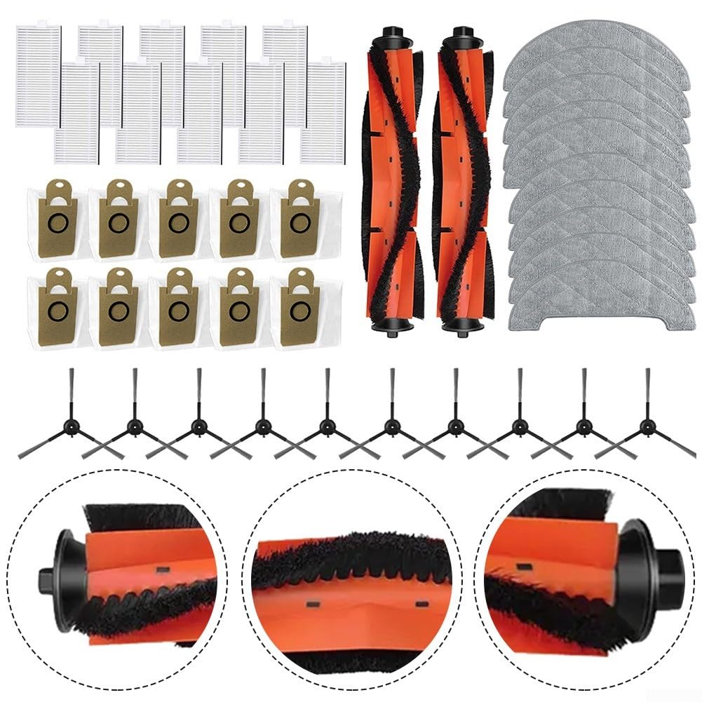 Kit de piezas de repuesto para aspiradora compatible con RV1 Pro y RV1 Pro Max, incluye filtro de cepillo lateral principal, bolsa de polvo y cepillo de rodillo para limpieza profunda