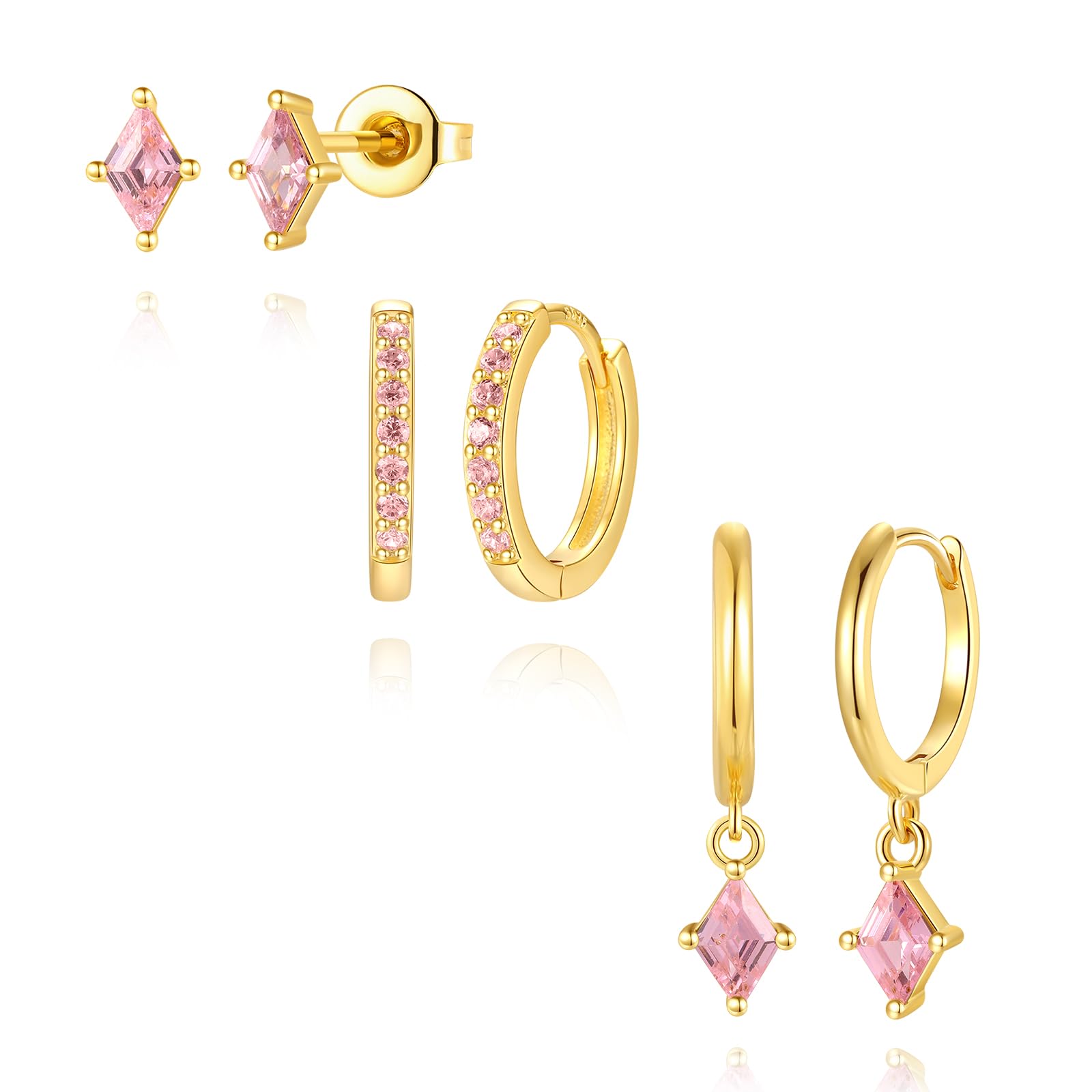 Angelady Gold Hoop Earrings Set for Women, Dainty 14K Gold Plated Huggies Earring, Sterling Silver Hypoallergenic Cartilage Earrings, Trendy Earring Stacks for Multiple Piercing Jewelry Gift(3 Pairs)