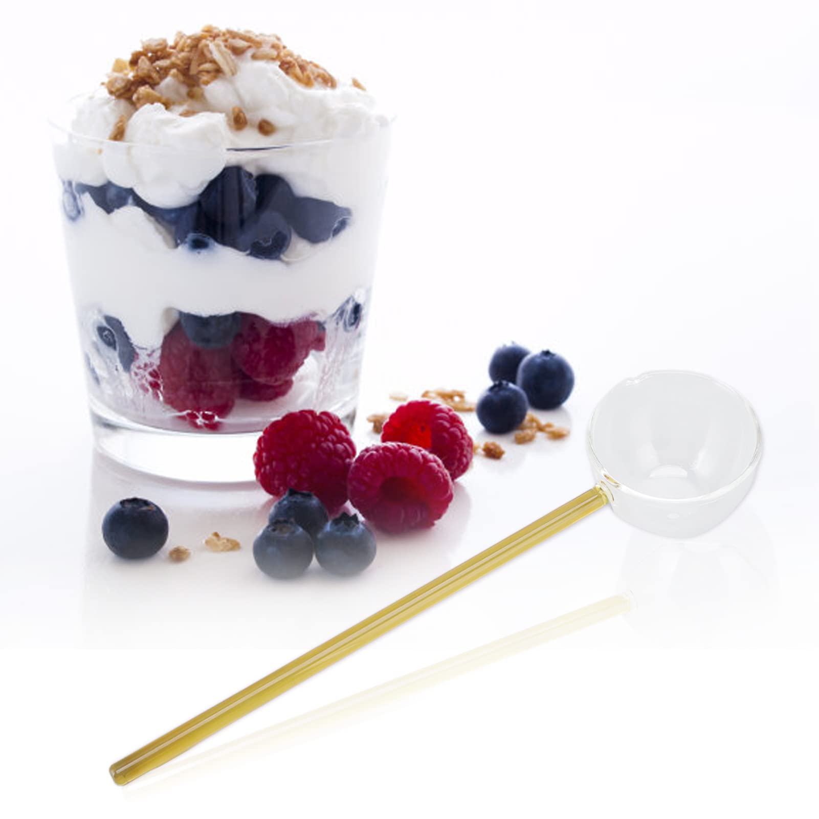 Glazen theelepel creatieve glazen melk lepels gekleurde transparante koffie dessert roeren lange steel lepel ronde keuken servies roerstaaf theelepels (kleur: transparant, maat: 16 x 3 x 1 cm