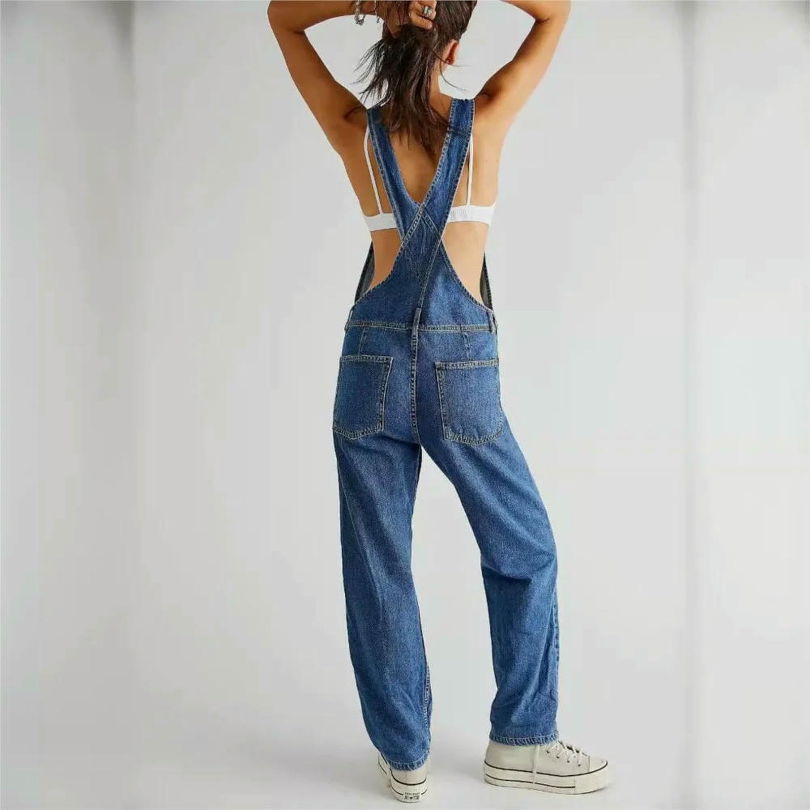 Mono De Verano Mono Corto Holgado De Corte Recto con Bolsillos, Estilo Retro Casual para Mujer.