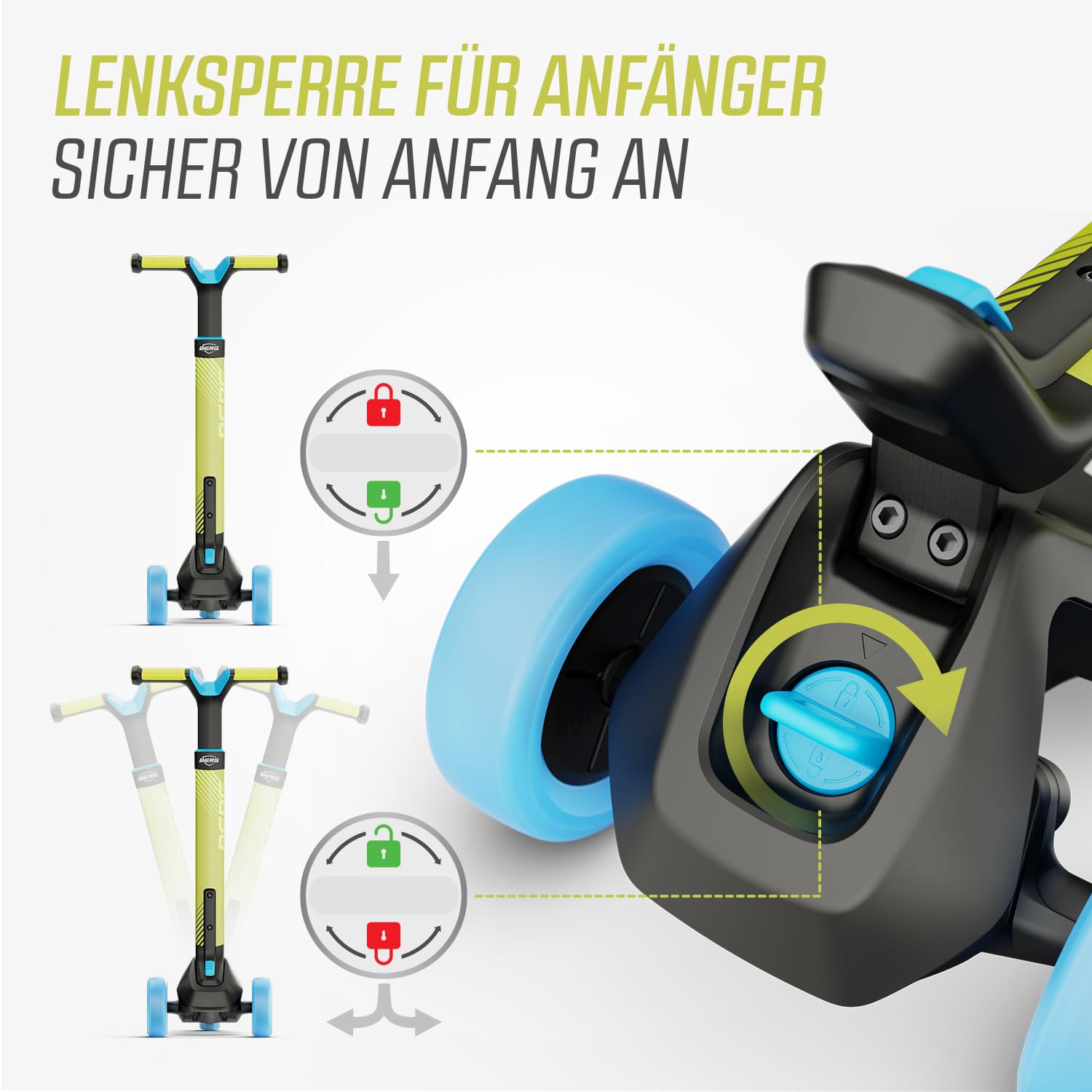 BERG Nexo Kinderroller Kinderscooter faltbar ab 2 Jahre | Höhenverstellbarer Tretroller Scooter | Dreirad Roller für Kinder Jungen & Mädchen, bis 12 Jahre