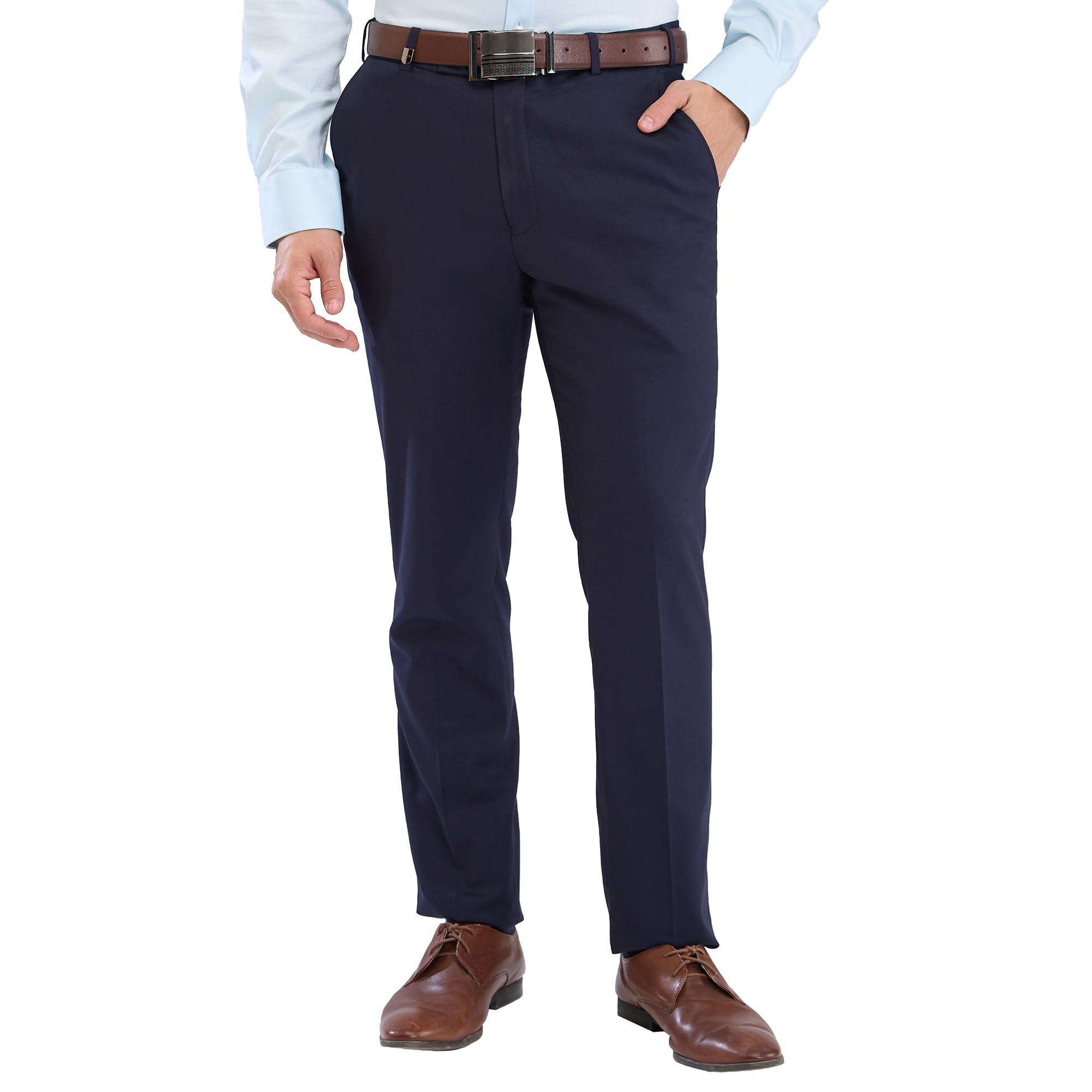 park avenue Men Super Slim Fit Checks Pattern Polyviscose Blend Flat Front Formal Trouser-picture-28