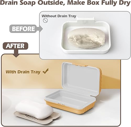 Miniatura 4 de Paquete de 2 recipientes de jabón de viaje, caja de jabón, soporte portátil para jabón, jaboneras con tapa para baño, vacaciones, ducha al aire