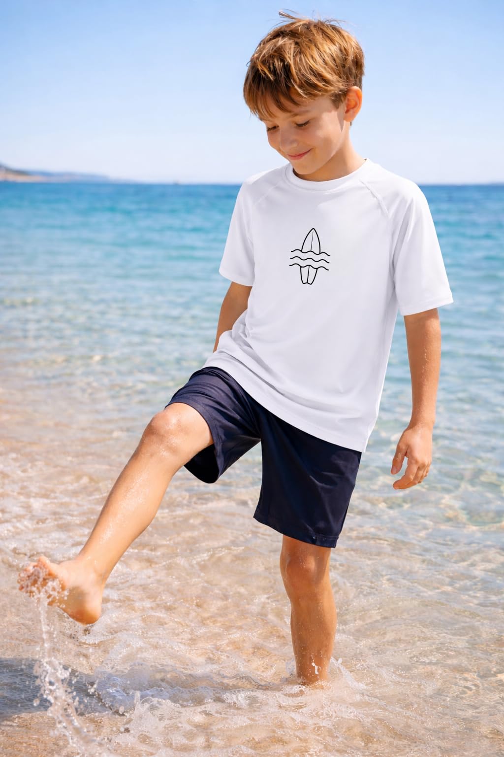 Camisas de protección para niños, camisetas de natación UPF 50+, protección solar, pesca, agua, playa, surf, trajes de baño de 3 a 14 años