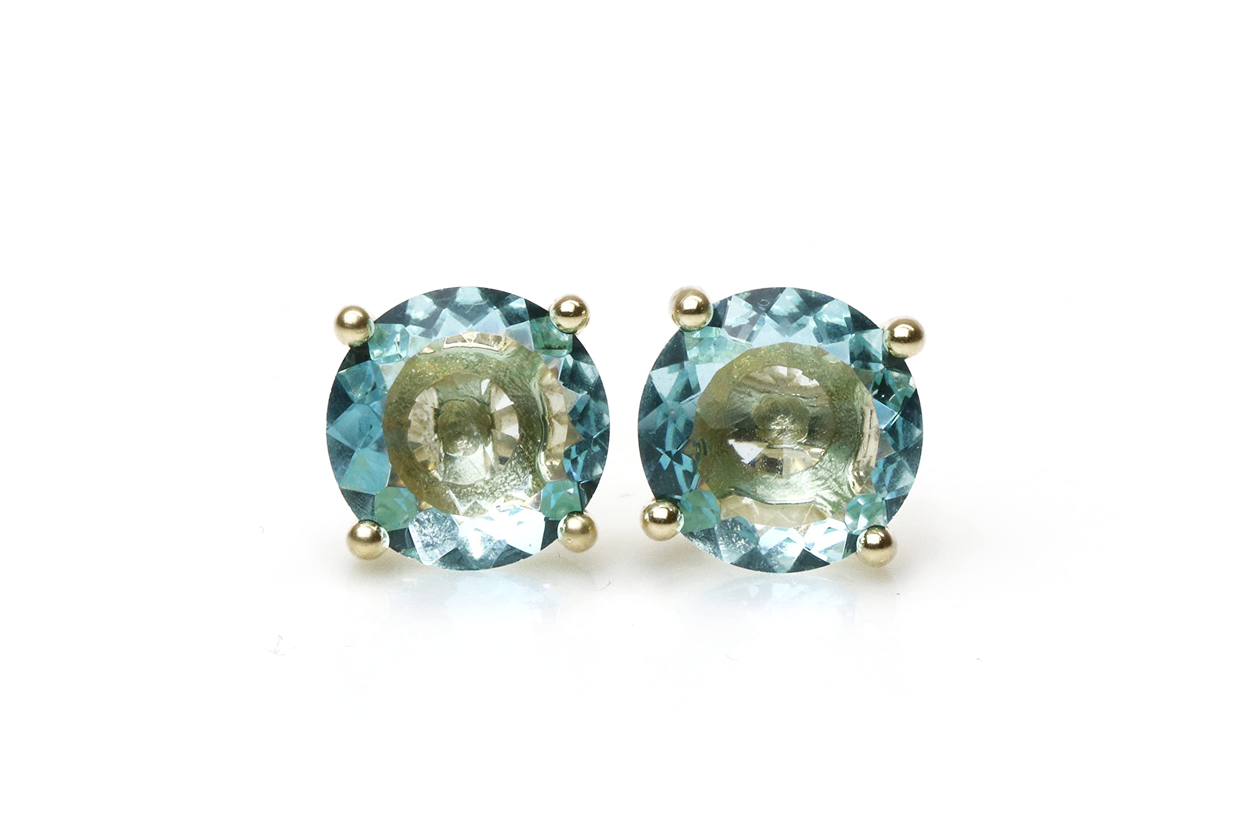 Boucles d'Oreilles Topaze Bleue Anemone - Clou d'Oreille Rond Pierre de Naissance, Mode, Boucles d'Oreilles Pierres Gemmes - Cadeaux pour Femmes - Bijoux Faits à la Main Personnalisables