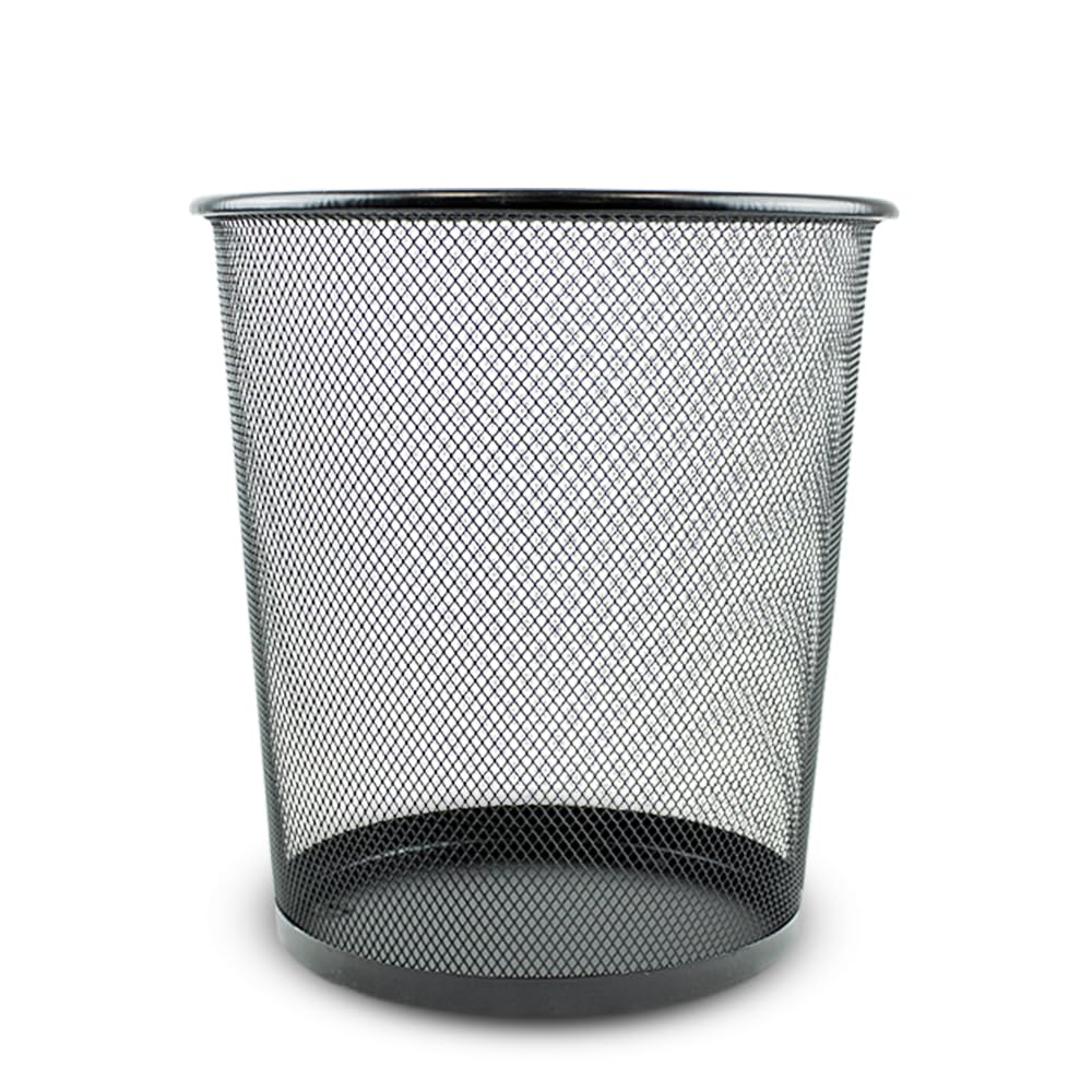 ZYBUX Circular Mesh Trash Can, Waste Basket Garbage Can Waste Can for Bathrooms, Kitchens, Home Offices, Dorm Rooms, Household Bin - Lightweight Sturdy Metal Bin 27cm x 23.5cm - Black