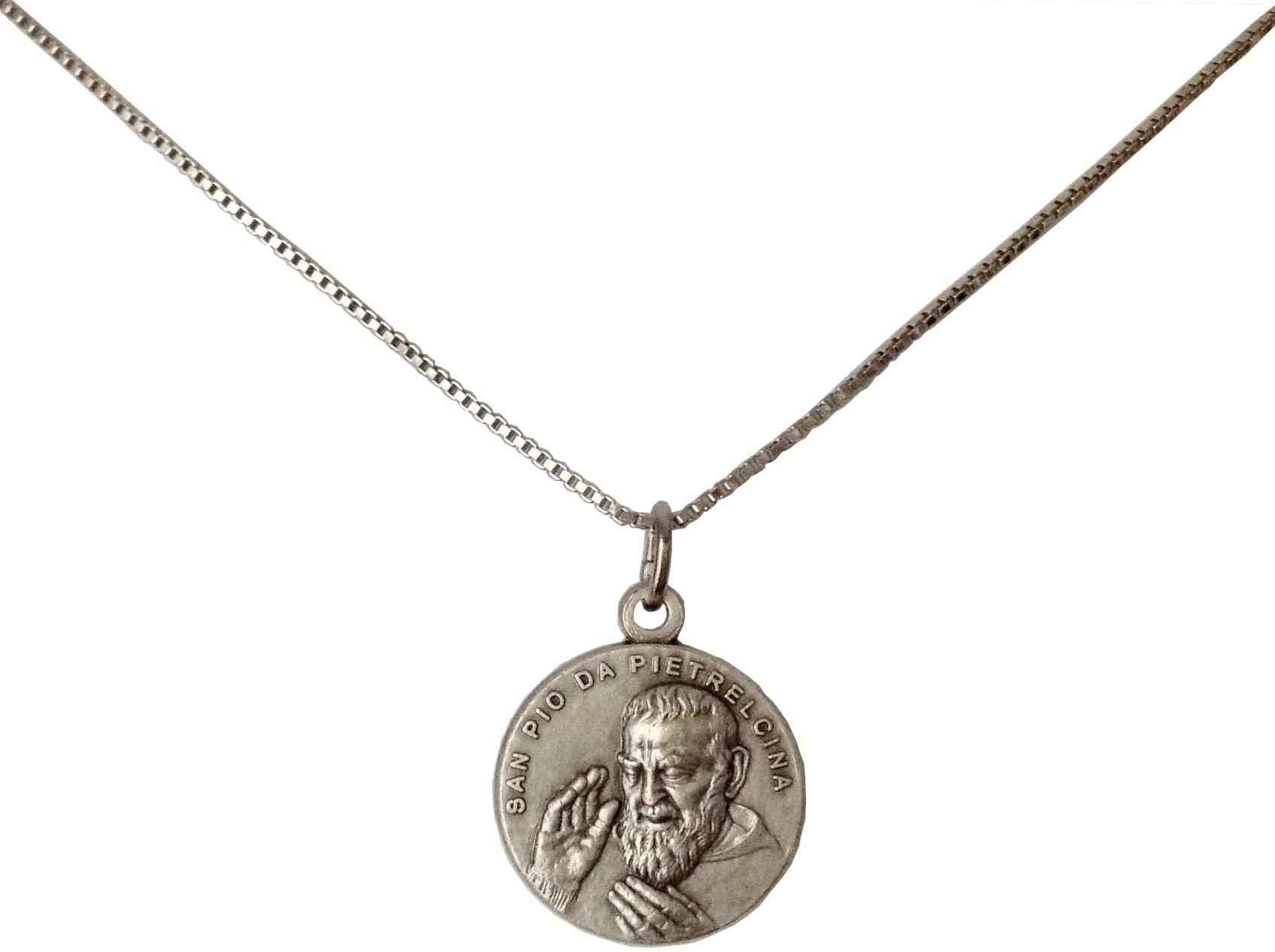 I G J MEDAGLIA DI SAN PIO DA PIETRELCINA (PADRE PIO) CON CATENINA - REALIZZATA IN ALTO RILIEVO - 100% MADE IN ITALY