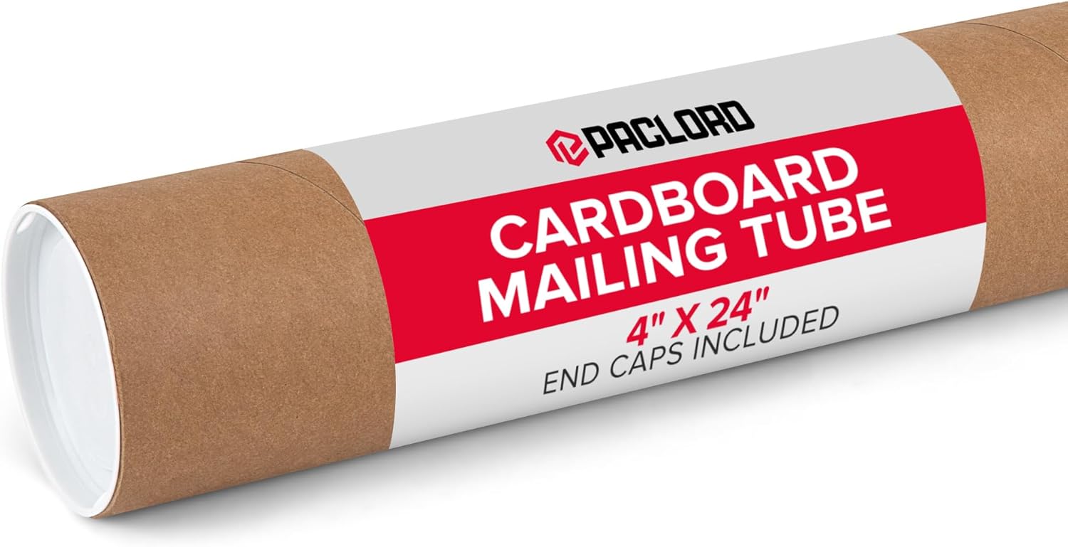 4" x 24" Reinforced Kraft Paper Mailing Tube, Pack of 1 Tube with 2 Caps – Secure USPS Approved Poster Tube – Cardboard Tube for Shipping and Storing Posters, Prints, Artwork, or Documents Pack of 1 4" x 24"