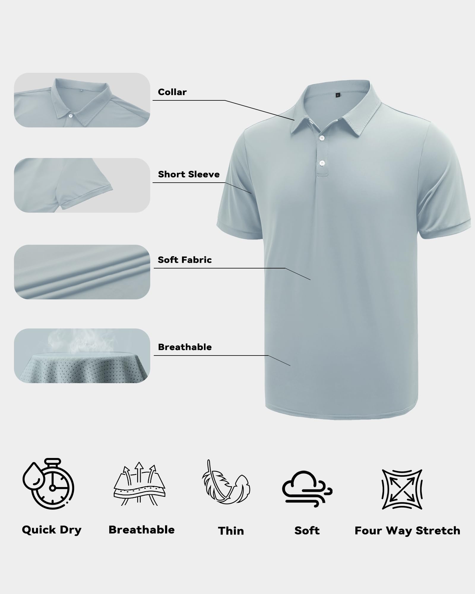 KUYIGO 3 Pack Mens Polo Shirts Short Sleeve Moisture Wicking Quick Dry Performance Summer Casual Athletic Golf Shirt - 5