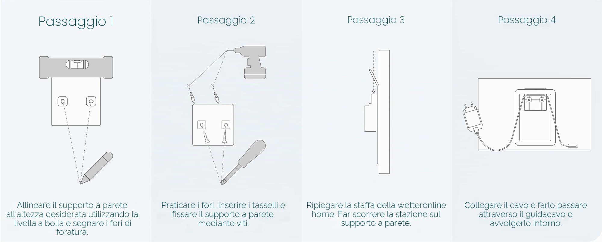 Supporto da parete per Wettonline Home (a partire dalla 2a generazione), kit completo di montaggio a parete con cavo, viti e tasselli, fissaggio elegante a livello degli occhi
