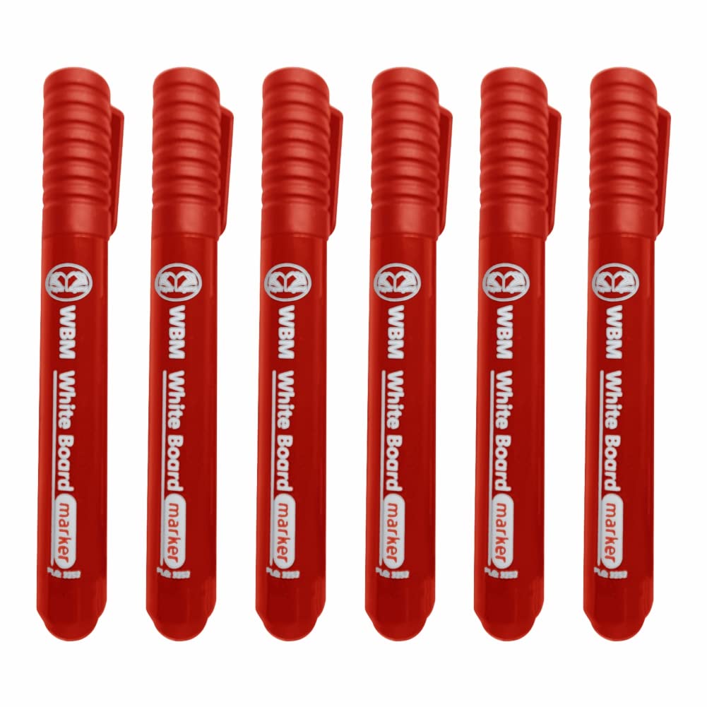 (Pack of 6) Red Whiteboard Markers Dry Erase Marker Pens Dry Wipe Whiteboard Pens Bullet Tip Non Toxic Low Odour for Writing on Whiteboard Flipcharts Planners Glass For School Office & Home