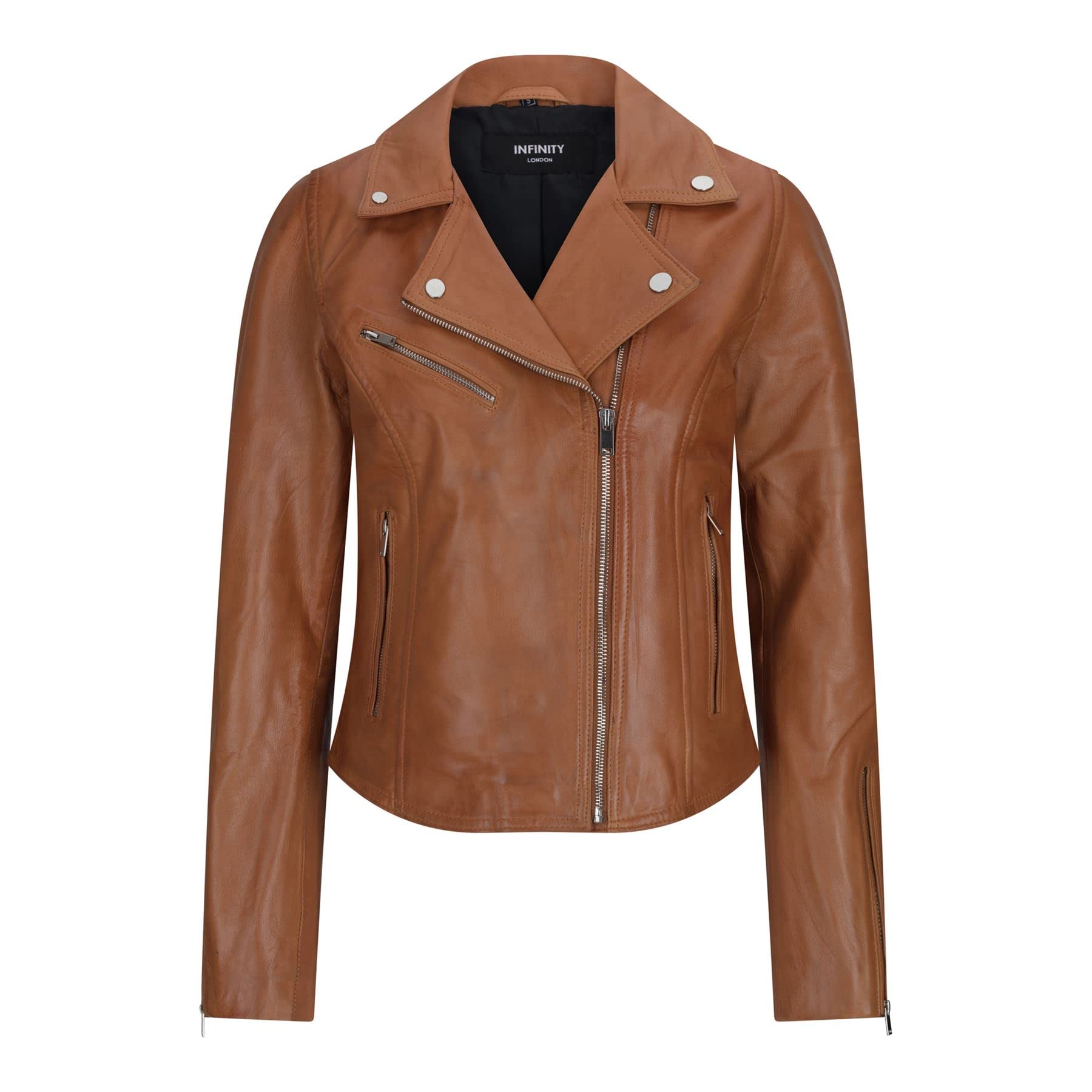 Truclothing Women's Tan Real Leather Biker Jacket Cross Zip Soft Slim Fit Brando Brown Black Red Yellow - Xl