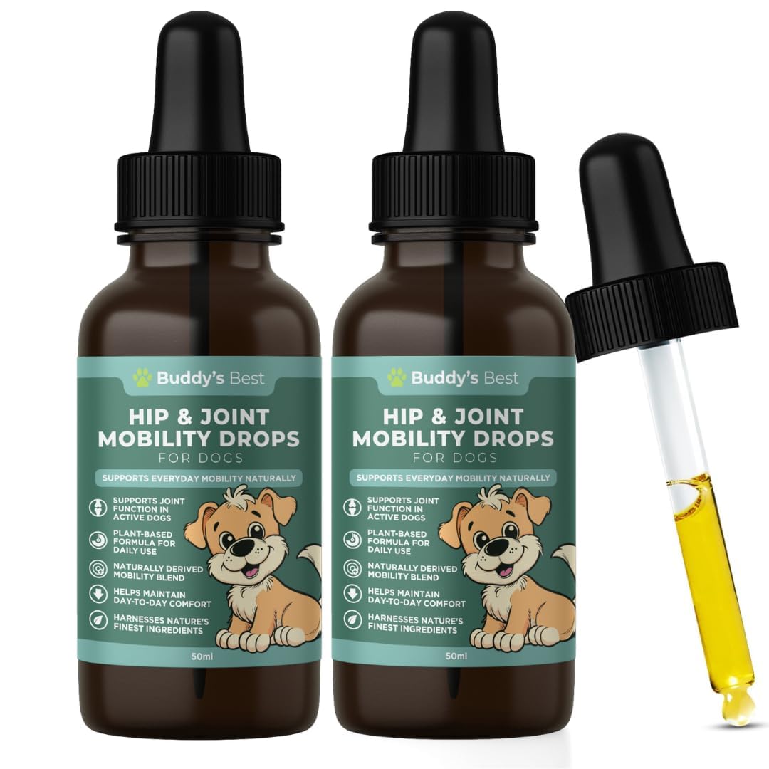 BUDDY'S BESTTwin Pack Natural Joint Support for Dogs – With Flaxseed, Hemp, Ginger & Turmeric Oils – Helps Maintain Mobility & Flexibility – Supports Overall Well-being – 50ml
