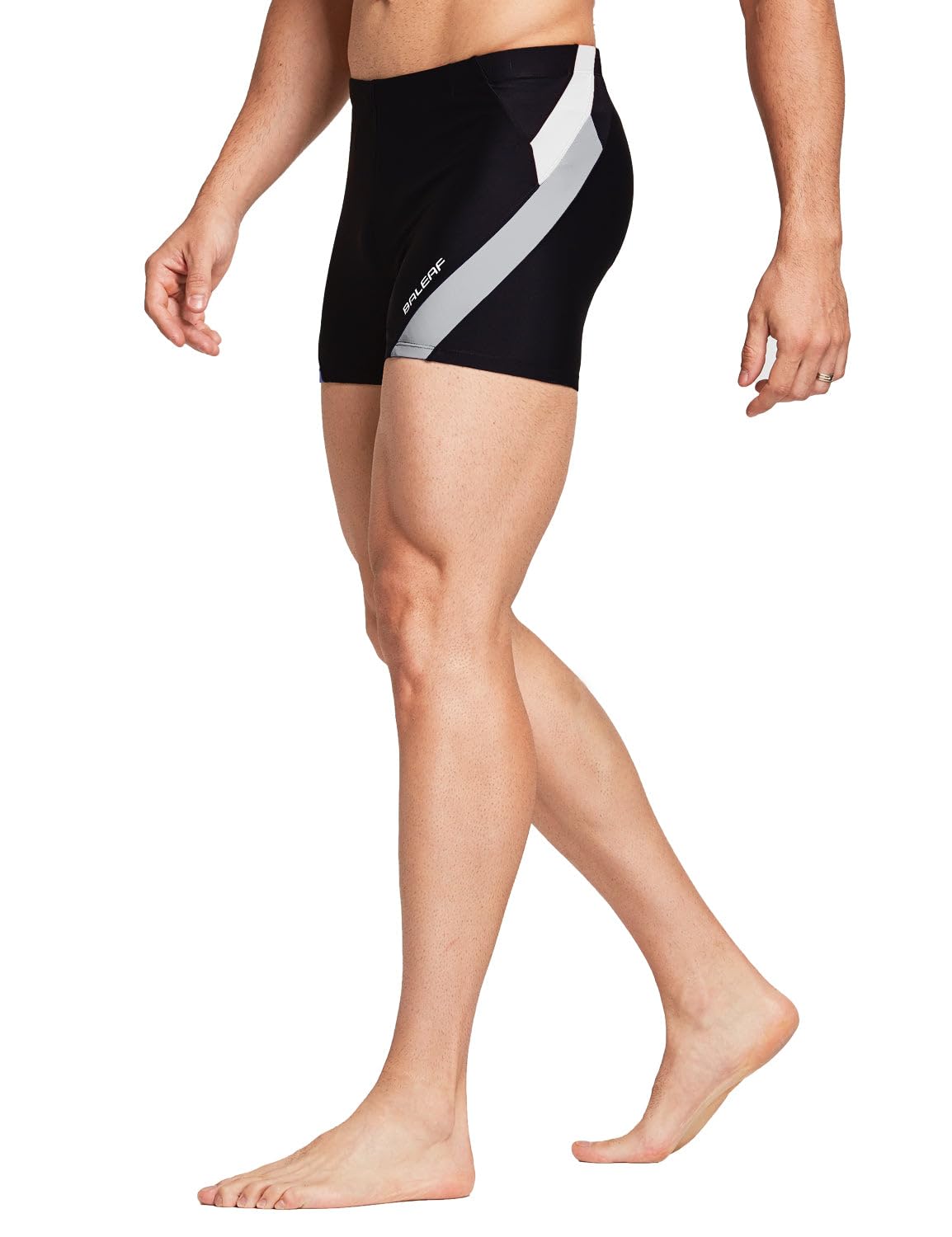 baleaf Men's Spandex Swim Shorts Athletic Competitive Swimwear Lap Swimming Suits Gray/White M