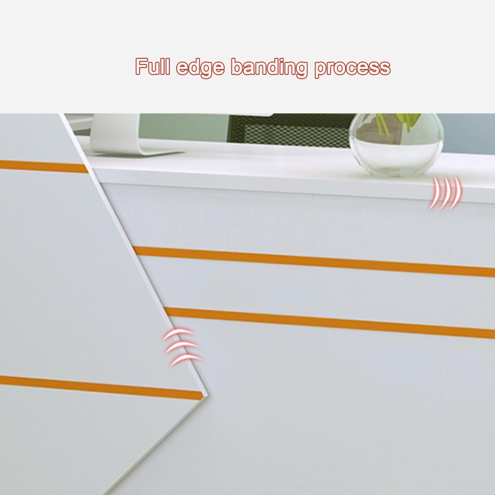 Generico Banco Reception a L con cassetto chiudibile a Chiave, ripiano a Giorno e Vassoio per Tastiera, Elegante bancone per Salone, Ufficio o Hall, Arancione, 140 cm