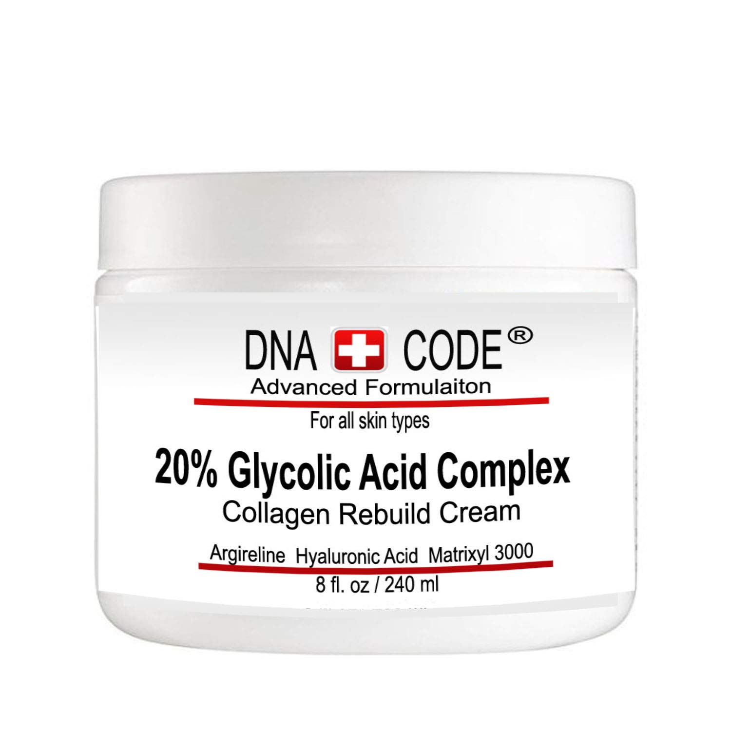 Anti-Aging 20% Glycolic Acid Complex Collagen Reubild Cream w/Argireline,Matrixyl 3000, CoQ10 (8 OZ)