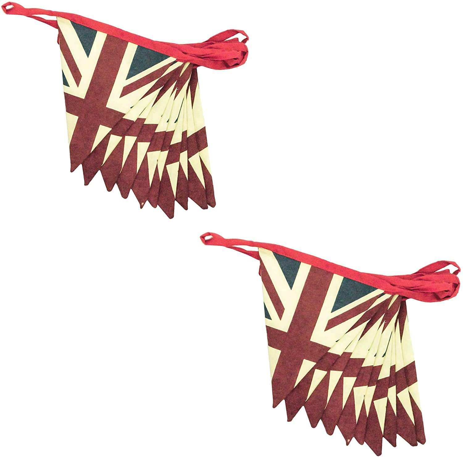 east2eden Set of 2 Vintage Union Jack Double Sided Textile Fabric Cotton Bunting Coronation Party Decoration