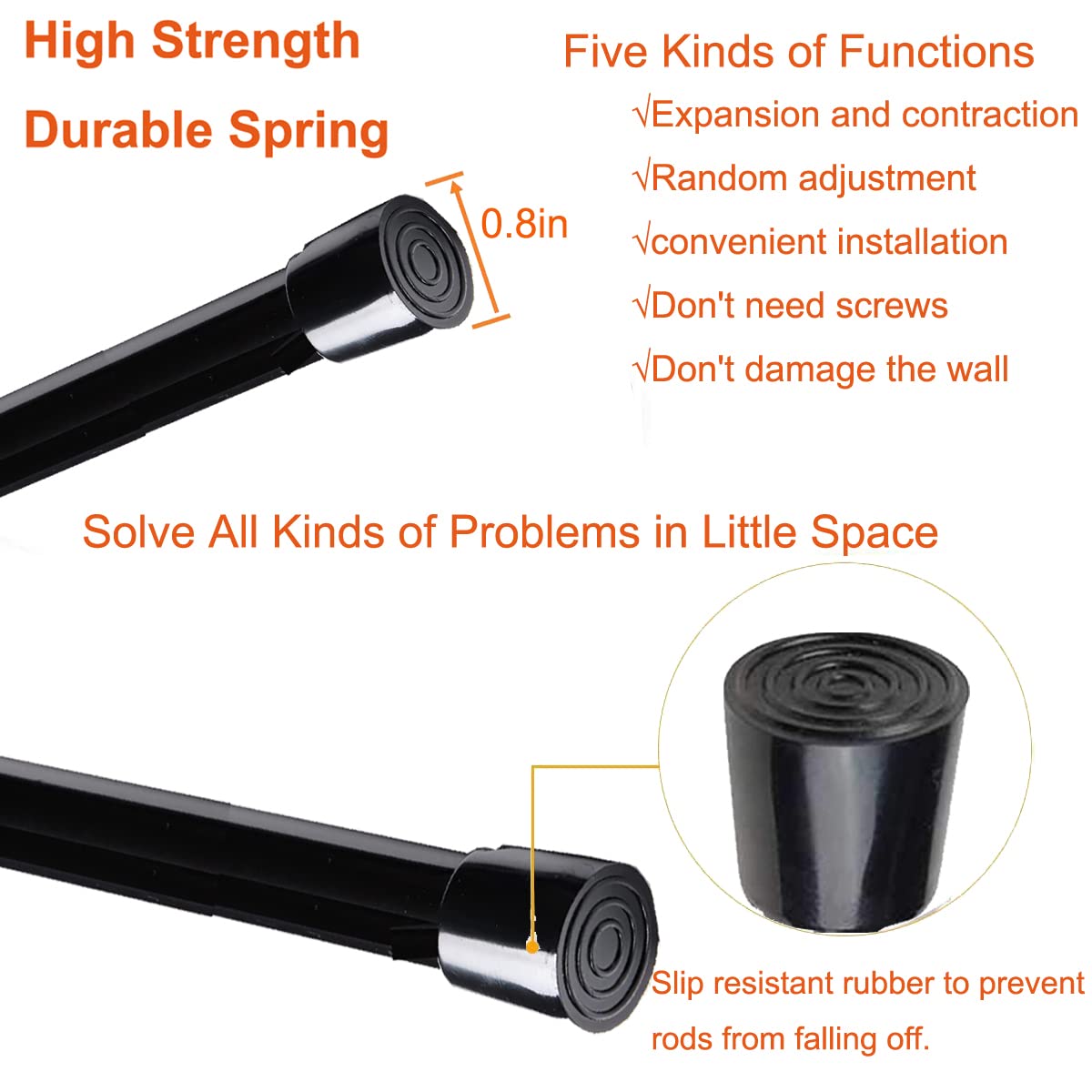 2 Pack Small Tension Rods 26 in to 39 Curtain Rods Window Rods in Extendable Width Spring Cupboard Bars for Kitchen Utensils, Closet, and Cabinet, Fit in The Spaces to Stay Up - Image 3