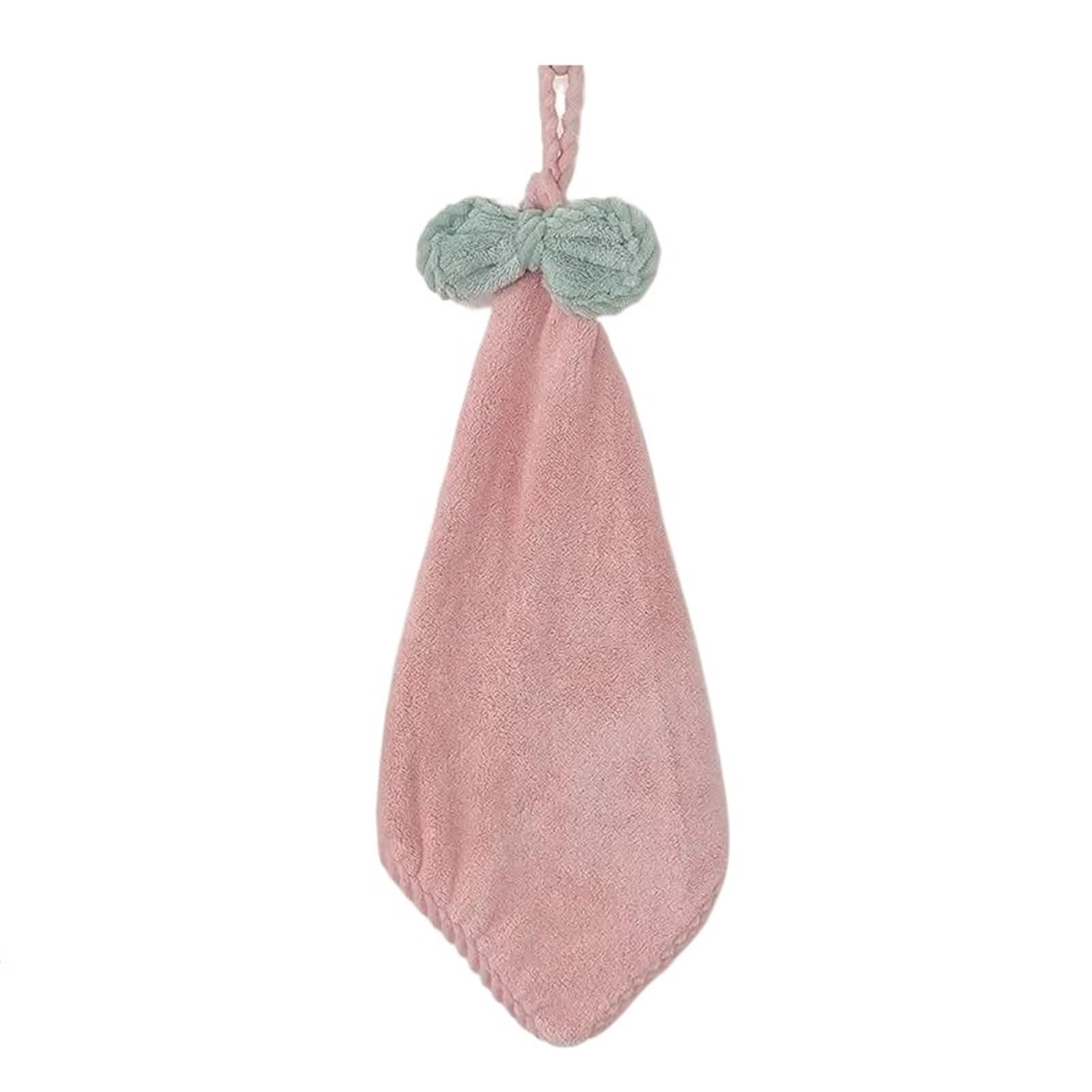 FGUJSUR Hand Towels Hand Wiping Cute Bow Hanging Coral Fleece Towel Bathroom Absorbent Small Quick Drying(Pink)
