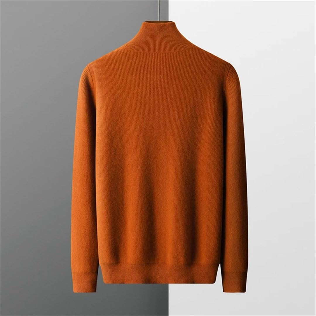 Men's Winter Half High Neck Zippered Wool Sweater Knit Pullover Solid Color Long Sleeve Thickened Shirt