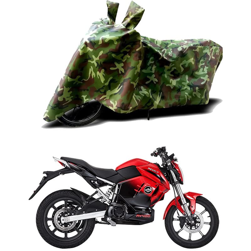 Image of 100% Water Resistant Bike Scooty Two Wheeler Body Cover Compatible for Revolt RV Cafe Racer /UV-Rays /Heat Protection /Birds Dropping /Scratchproof /Dust Proof /Waterproof /All Varient[Green MJ]