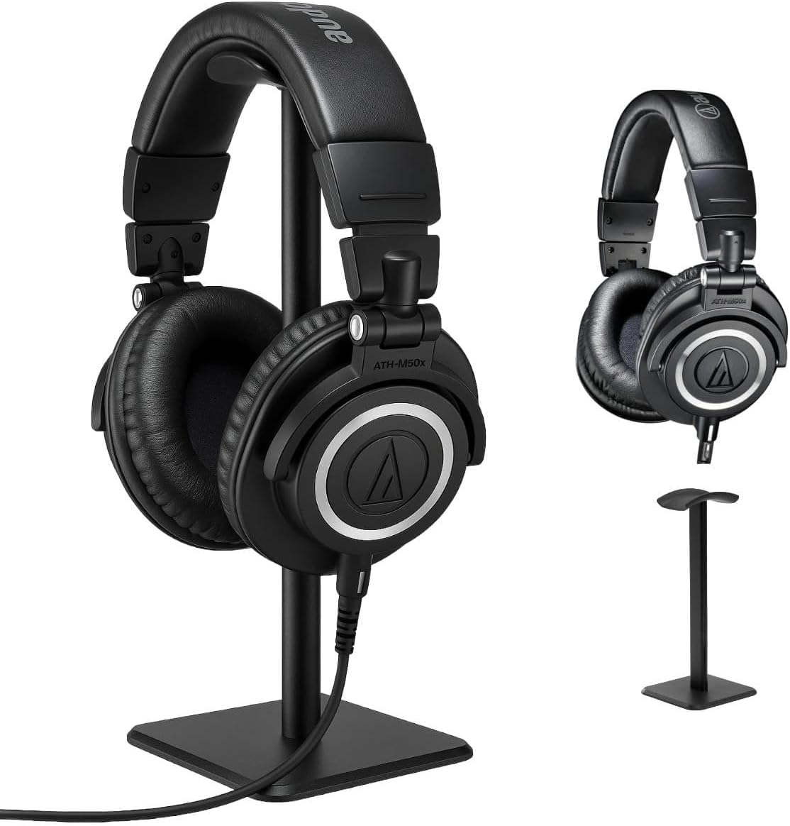 ATH-M50x Professional Monitor - Black, with Stand | 45mm large-aperture drivers with detachable cables and 90-degree swiveling earcups for tracking, mixing and monitoring