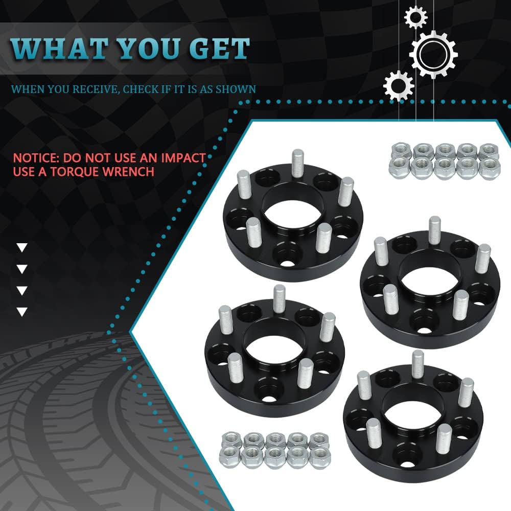 IRONTEK 1in 5x114.3mm Wheel Spacers Adapter (25mm, 70.5mm Hub Bore, 14x1.5 Studs) 5x4.5 Hubcentric Spacers Compatible for 2015-2021 Ford Mustang Black 4 Pieces