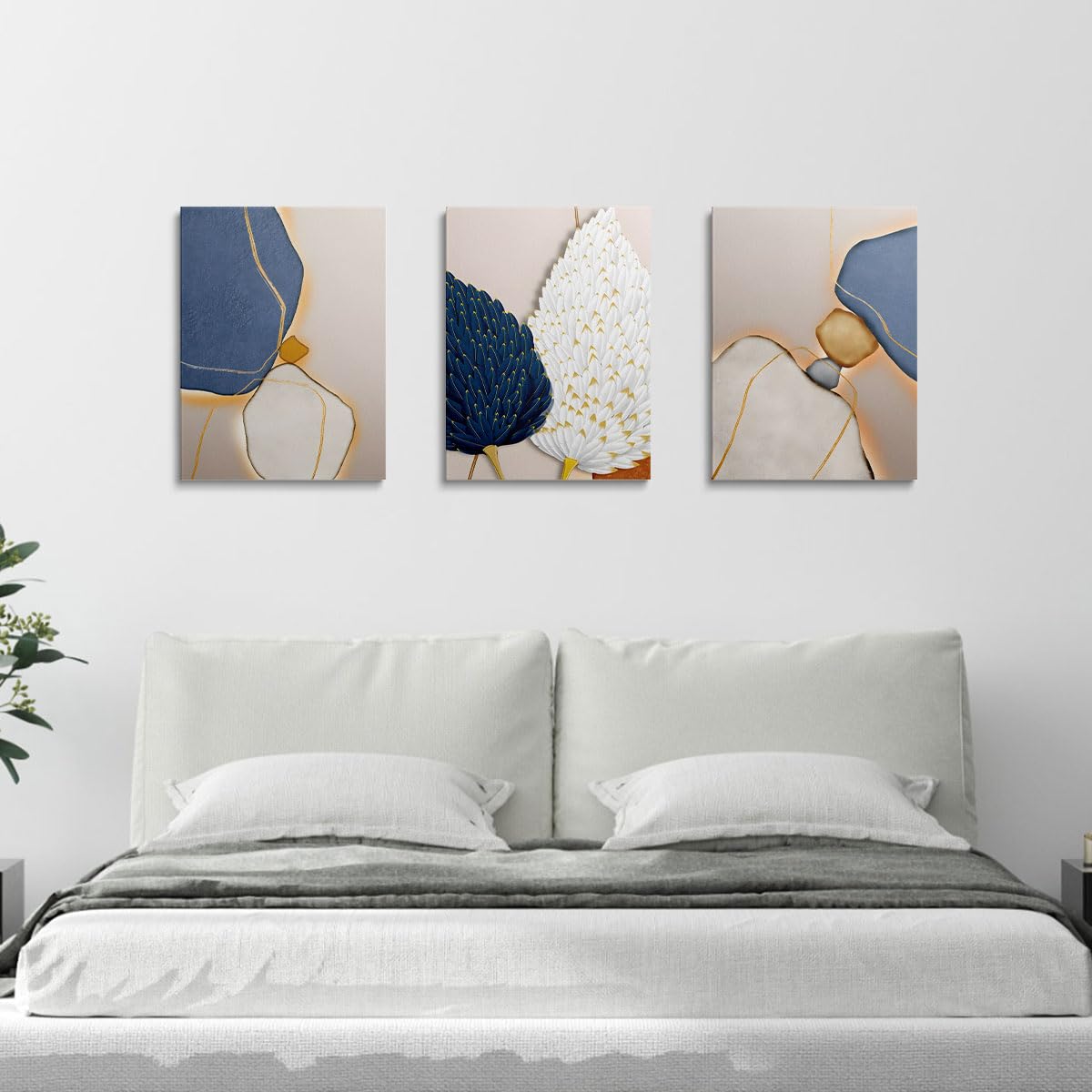 Painting Pictures Canvas Wall Art for Living Room Bedroom Bathroom Blue and White Paintings Modern 3 Piece Framed Canvas Art Prints Ready to Hang Inspirational Home Decorations - Image 4