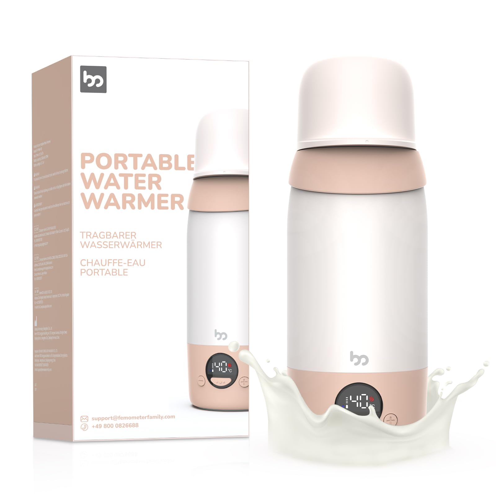 Chauffe Biberon Nomade Sans Fils, Capacité 500ml, Chauffe Rapide + Température Précise, Chauffe-Eau Portable pour Voiture Avion, Batterie 5200 mAh