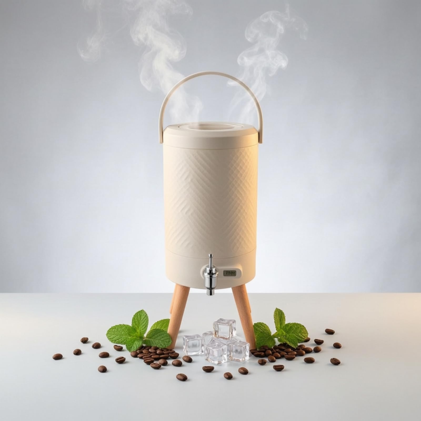 Termo Dispensador con Grifo Aislante Barril Térmico con Grifo Antirrames Recipiente para Oficinas, Bufés, Reuniones, Array, Blanco Roto, 5.0L