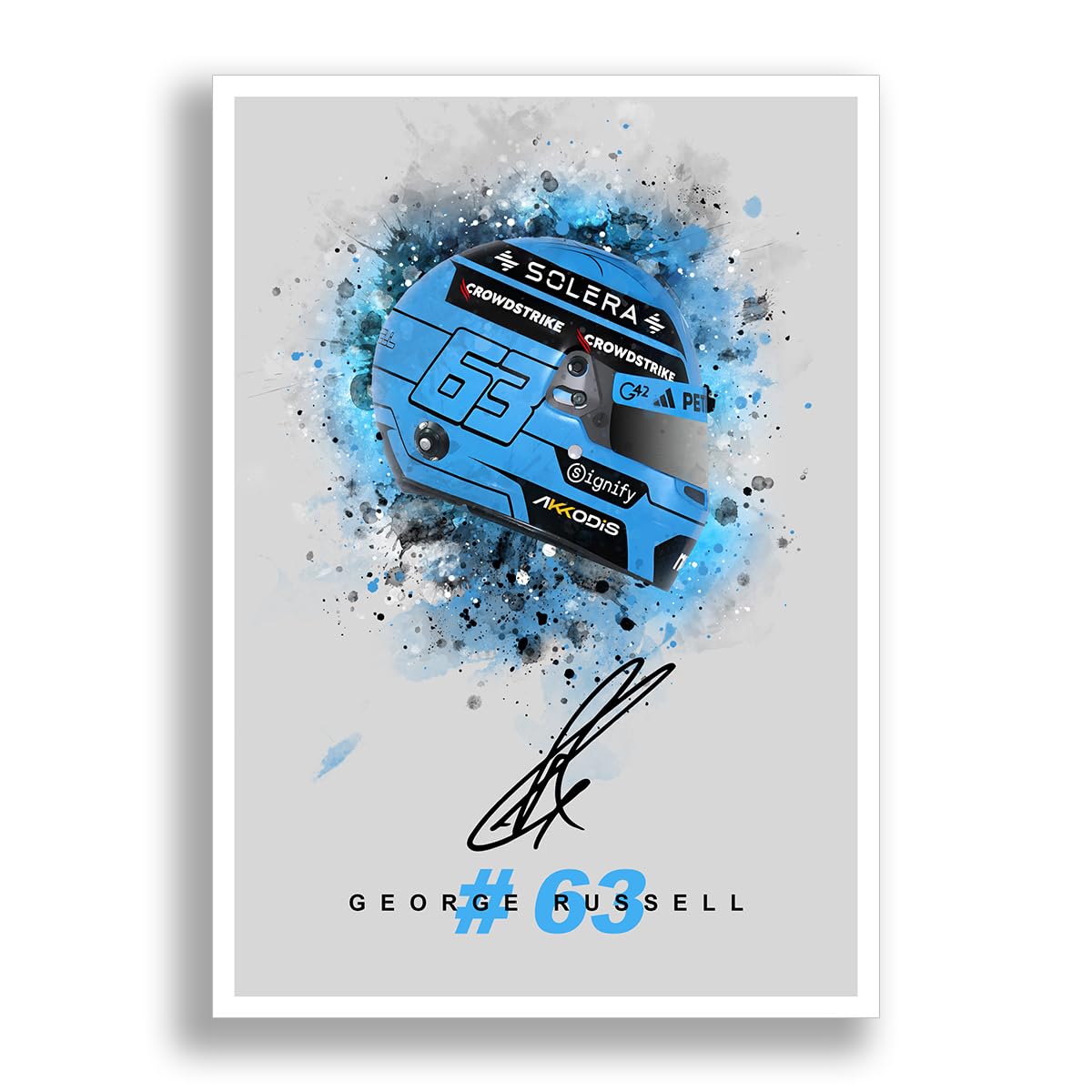 George Russell Signed Photo F1 Helmet Poster Print Autograph Framed Display Memorabilia Gift (A3 poster only)