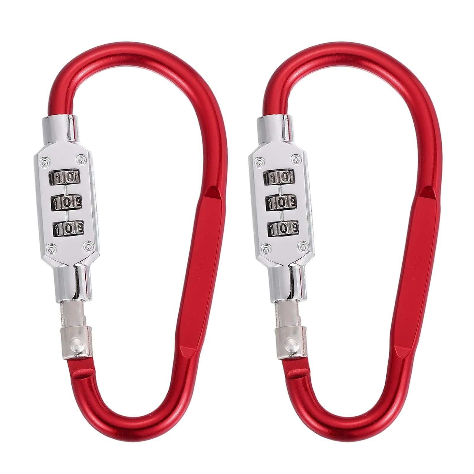 PATIKIL D-Shaped Code Combination Lock, (3.8" x 1.8", Red)(2 Pcs), Zinc Alloy 3-Digit Combo D-Ring Clip Locking Keychain, Suit for - Bicycles/Motorcycle/Suitcase/Backpack